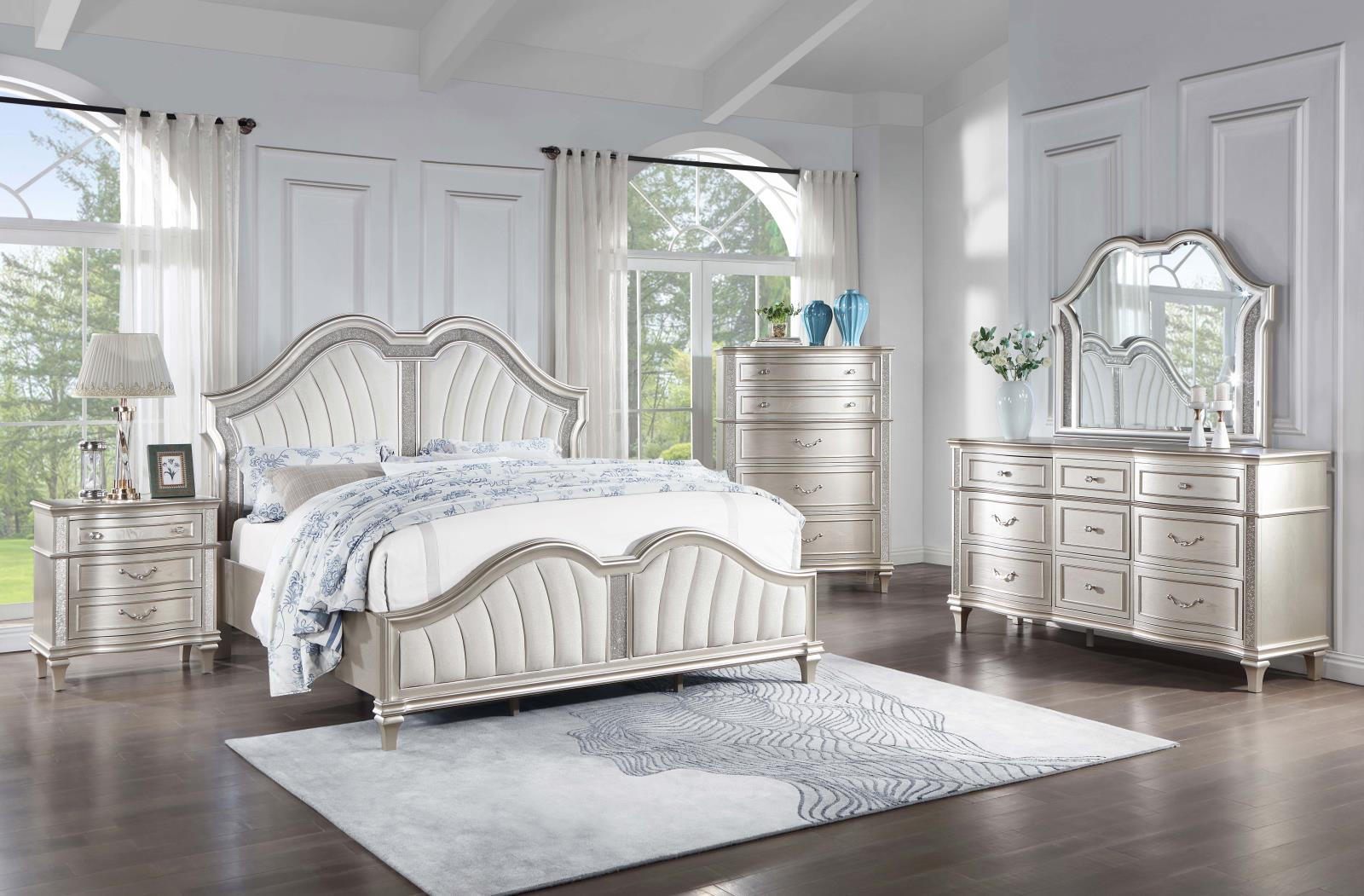 Evangeline Fabric/Wood Tufted Platform Bed w/LED