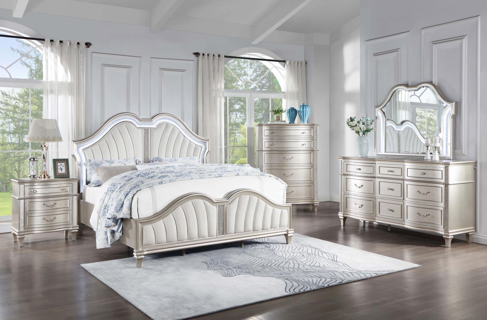 Evangeline Fabric/Wood Tufted Platform Bed w/LED