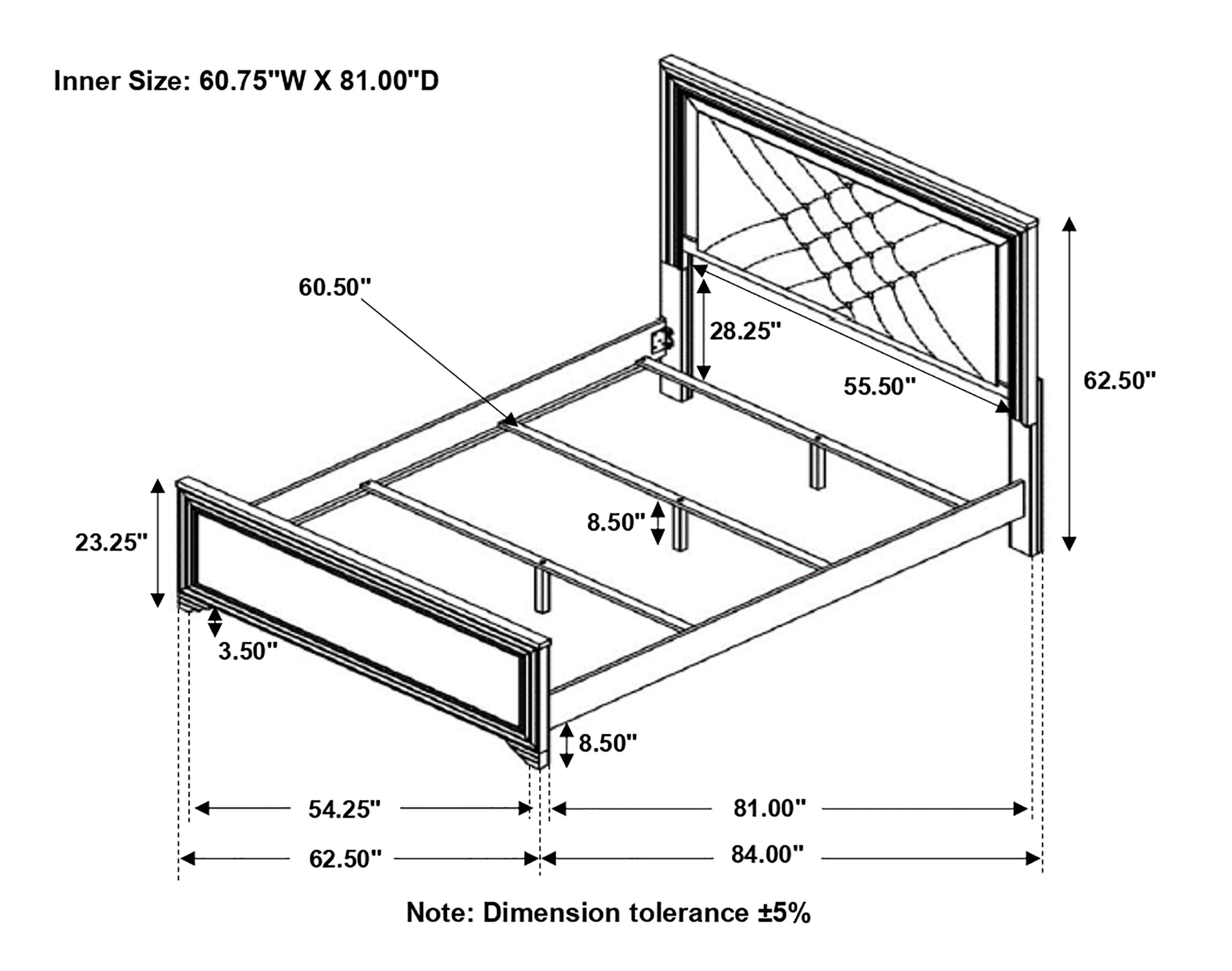 Penelope Leatherette/Wood Panel Bed w/LED Lighting