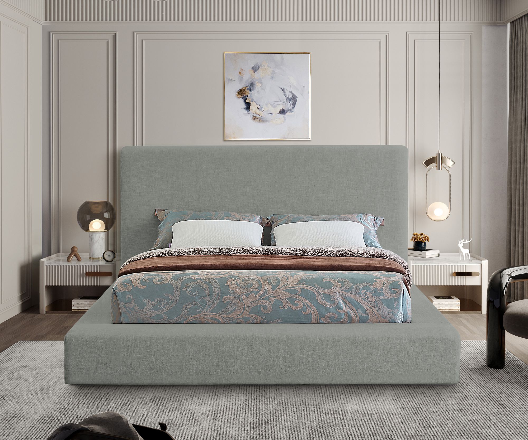 Devin Linen Fabric Queen Size Bed