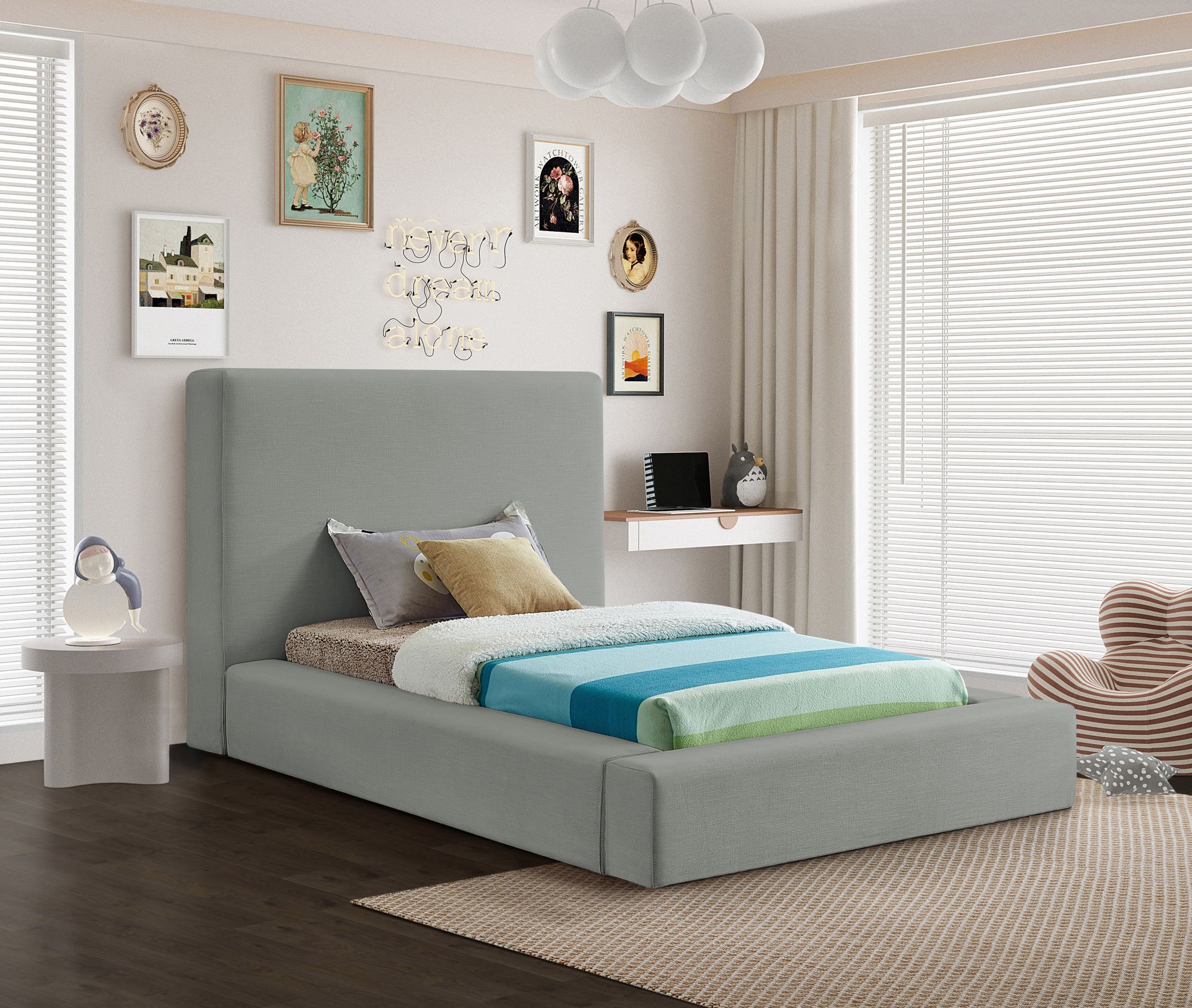 Devin Linen Fabric Twin Size Bed