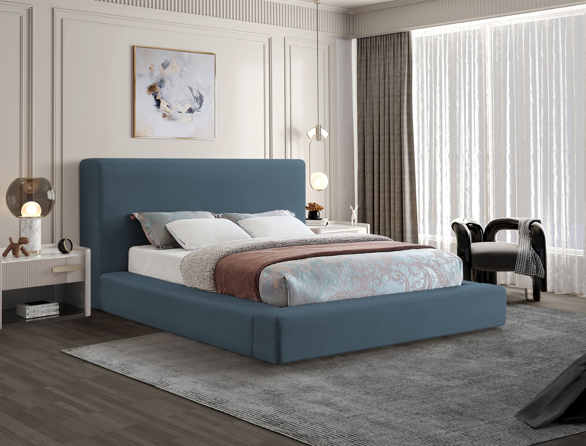 Devin Linen Fabric Queen Size Bed