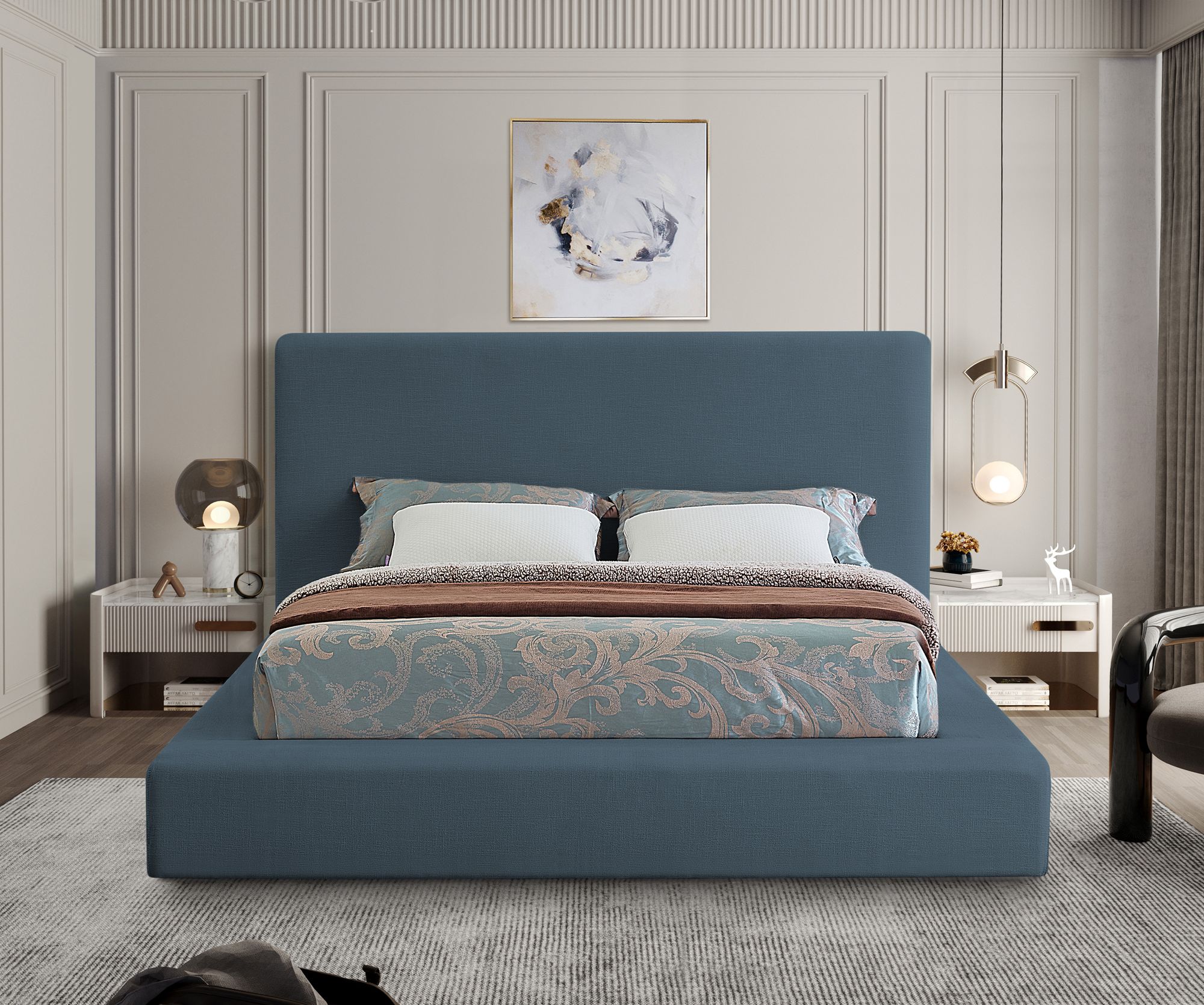 Devin Linen Fabric Queen Size Bed