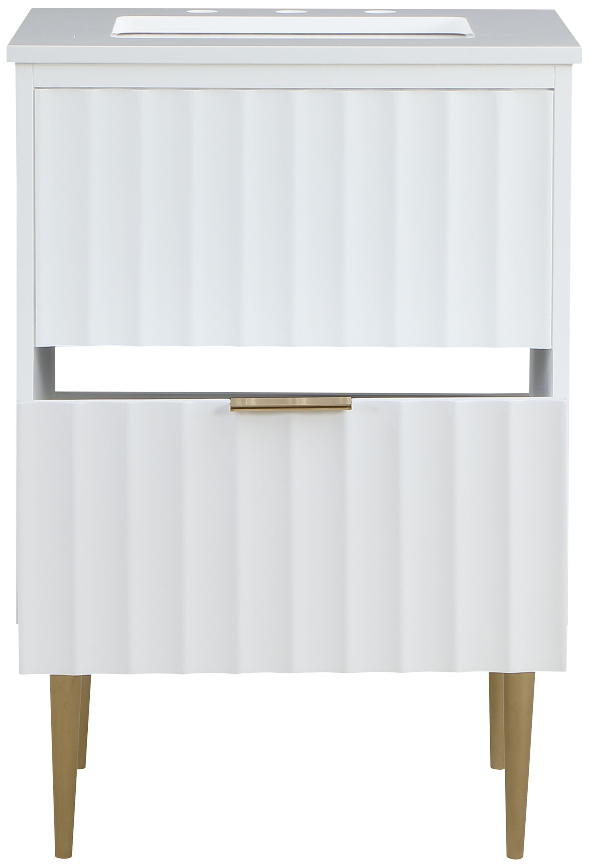Modernist 24" Quartz  & Wood Veneer Single Bathroom Vanity with Brushed Metal Legs & Ceramic Sink