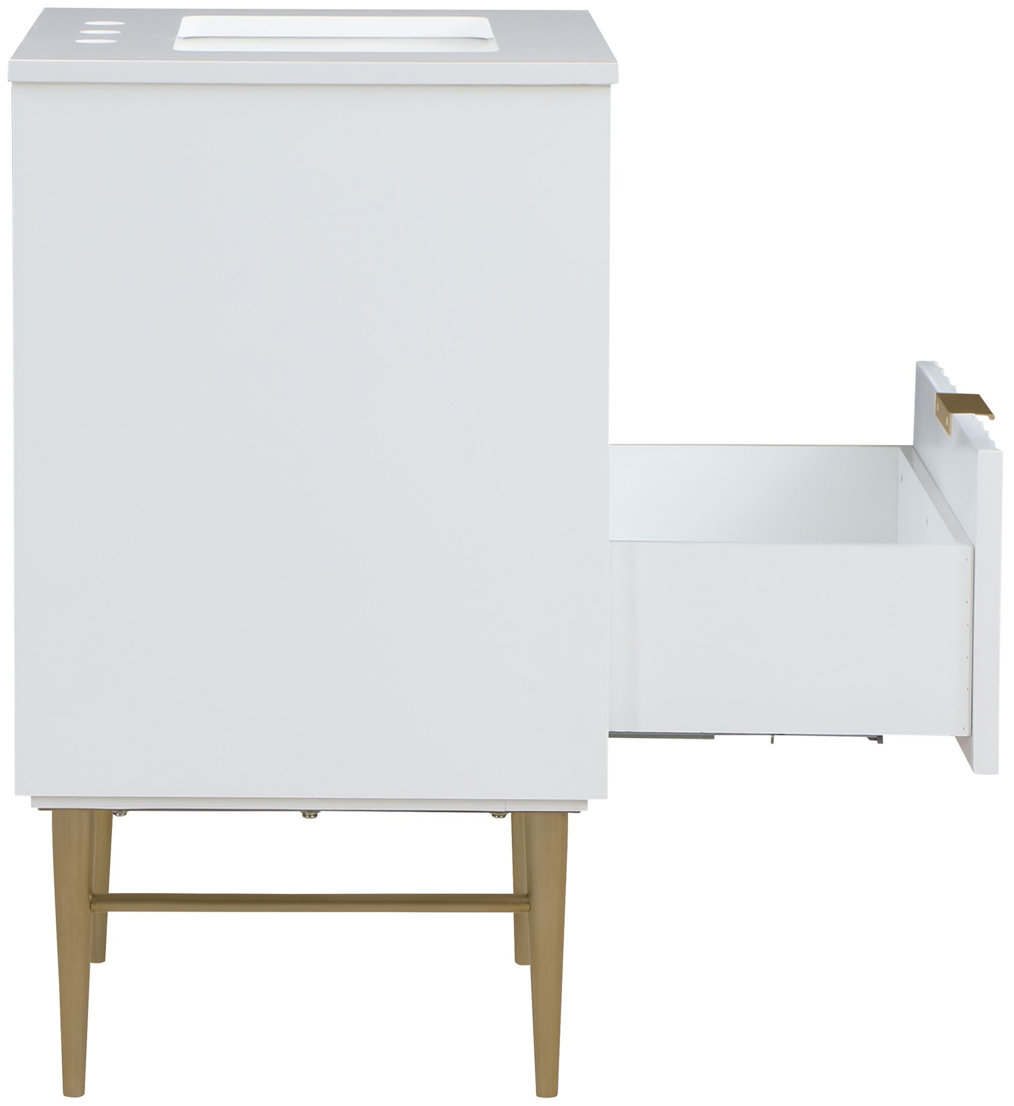 Modernist 24" Quartz  & Wood Veneer Single Bathroom Vanity with Brushed Metal Legs & Ceramic Sink