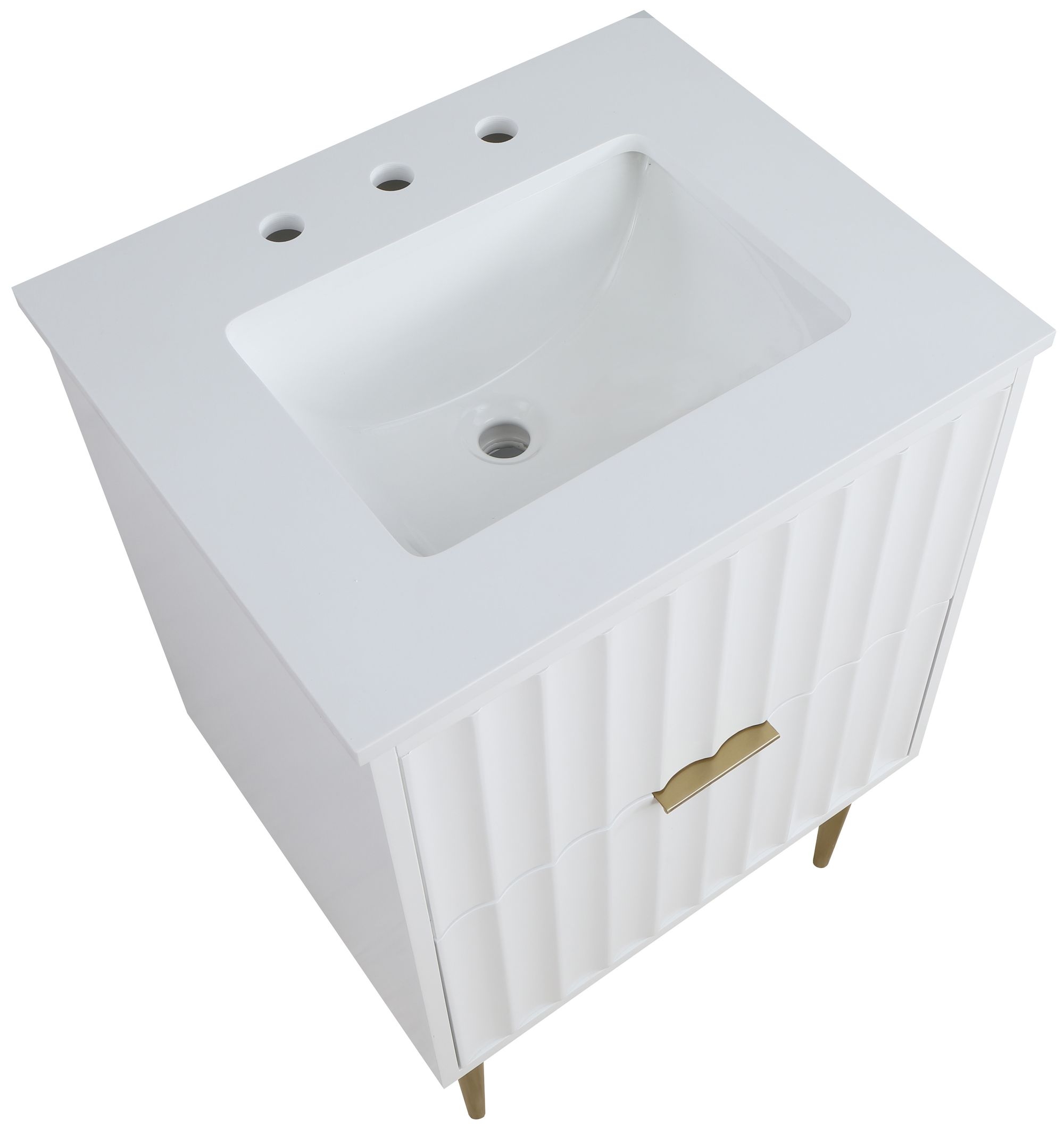 Modernist 24" Quartz  & Wood Veneer Single Bathroom Vanity with Brushed Metal Legs & Ceramic Sink
