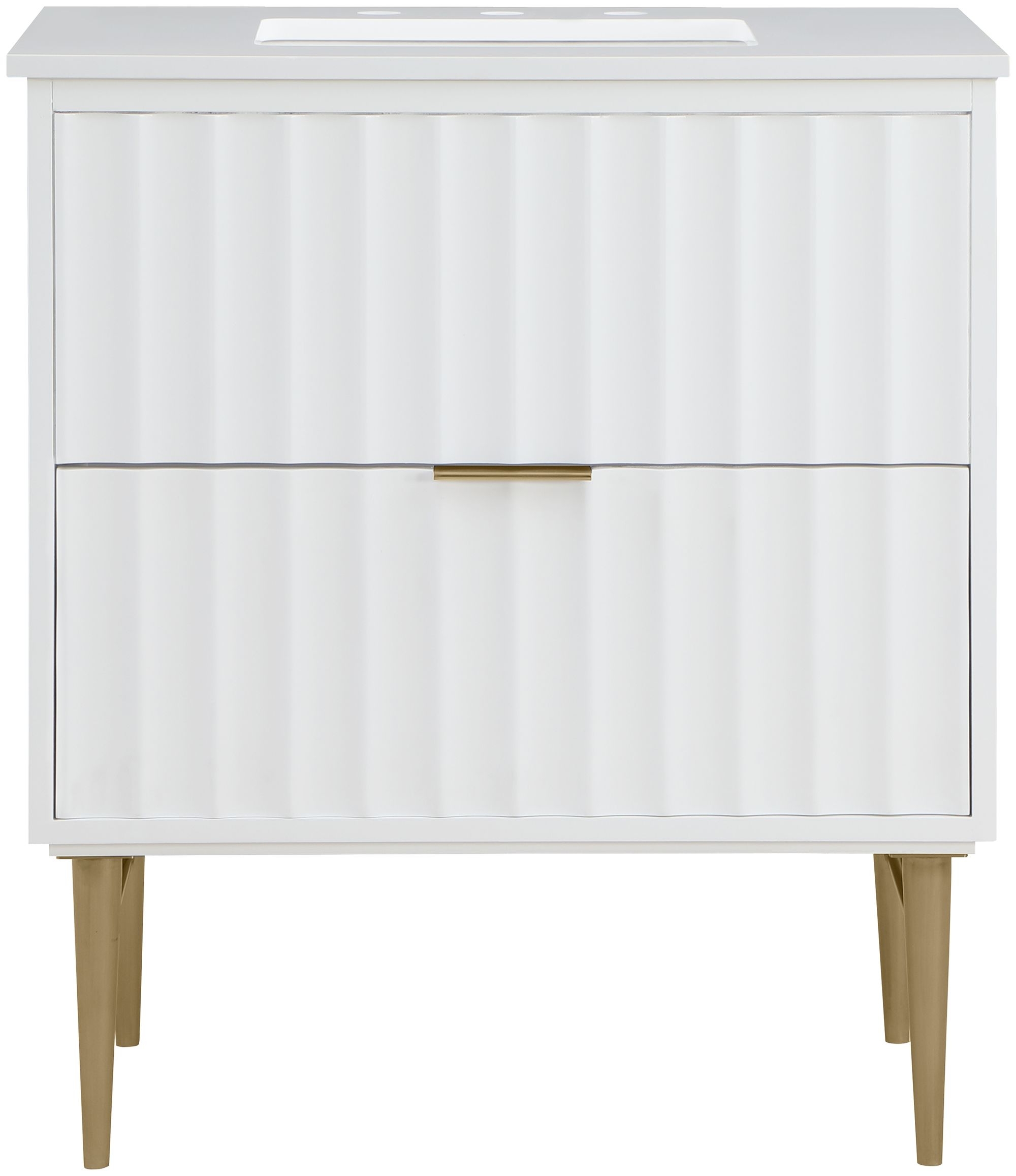 Modernist 30" Quartz  & Wood Veneer Single Bathroom Vanity with Brushed Metal Legs & Ceramic Sink