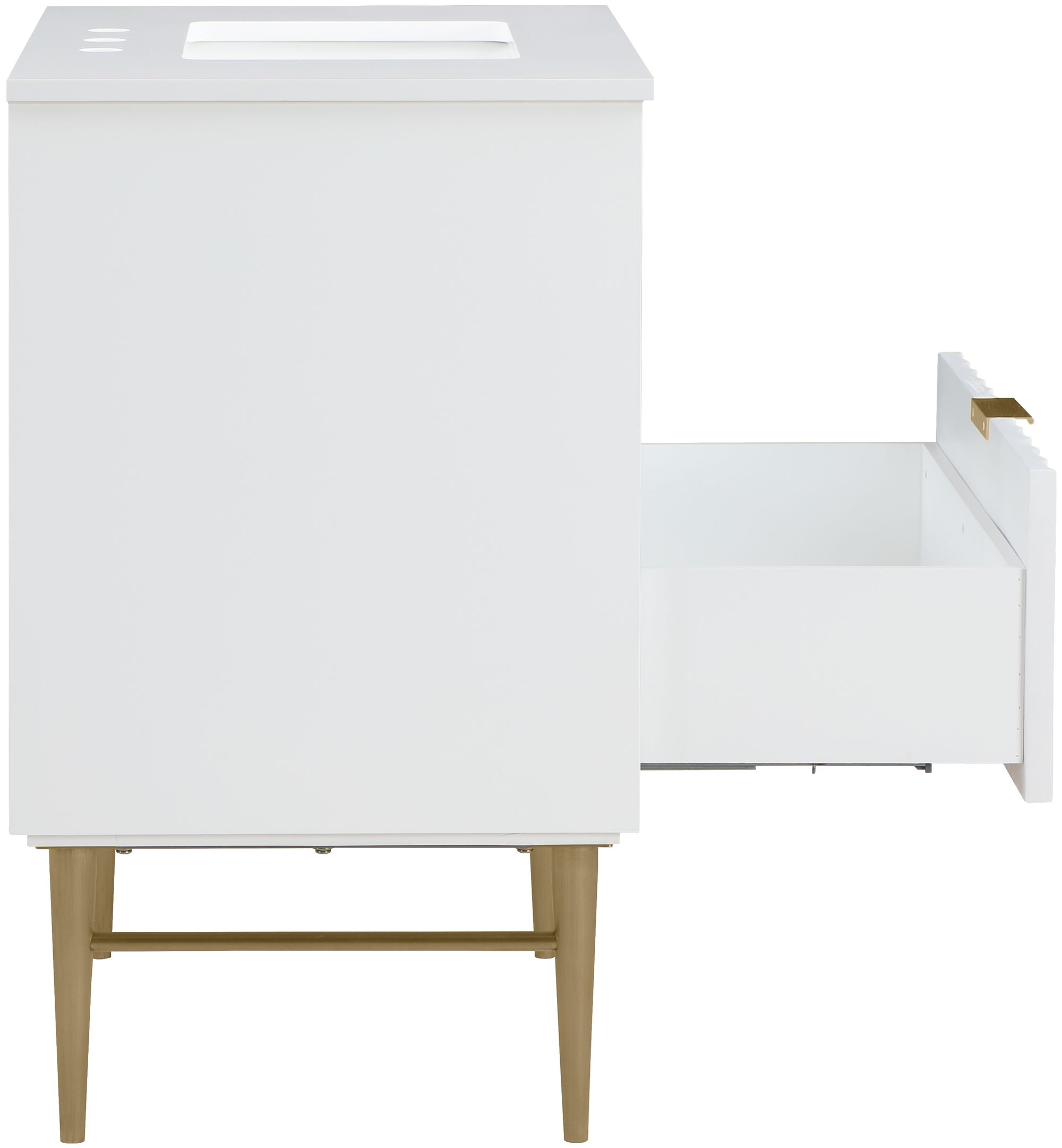 Modernist 30" Quartz  & Wood Veneer Single Bathroom Vanity with Brushed Gold Legs & Ceramic Sink