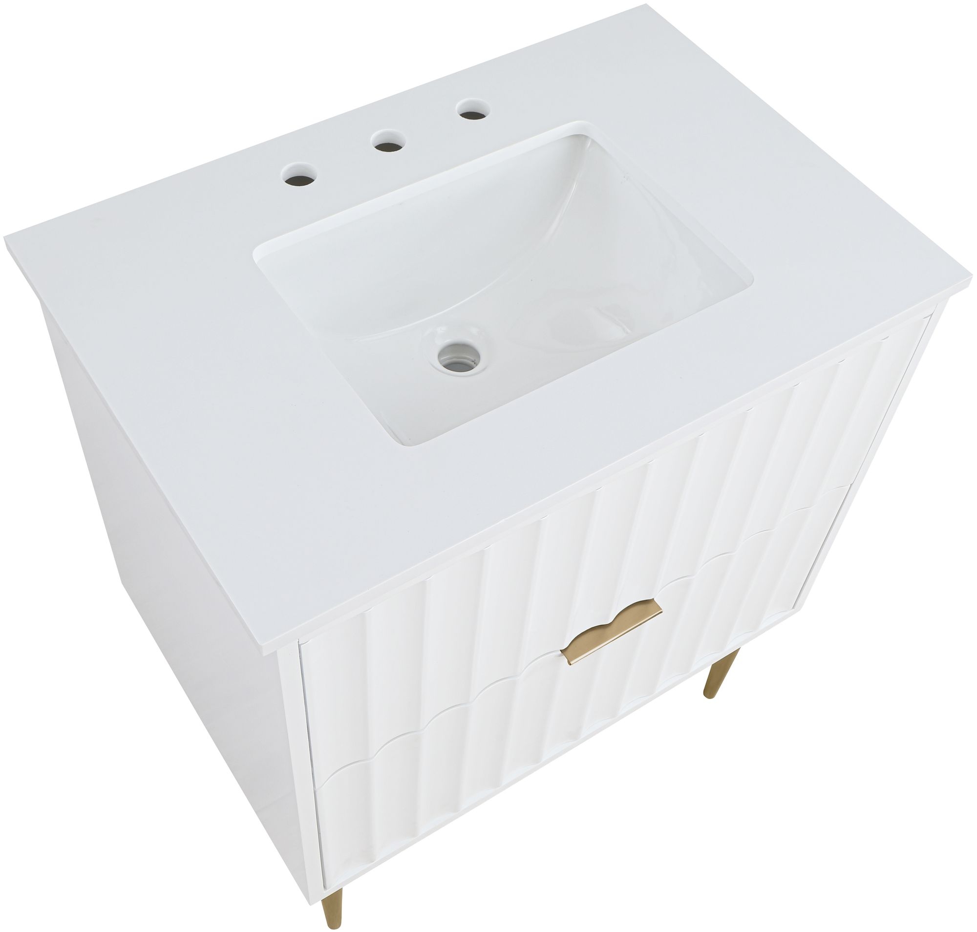 Modernist 30" Quartz  & Wood Veneer Single Bathroom Vanity with Brushed Metal Legs & Ceramic Sink