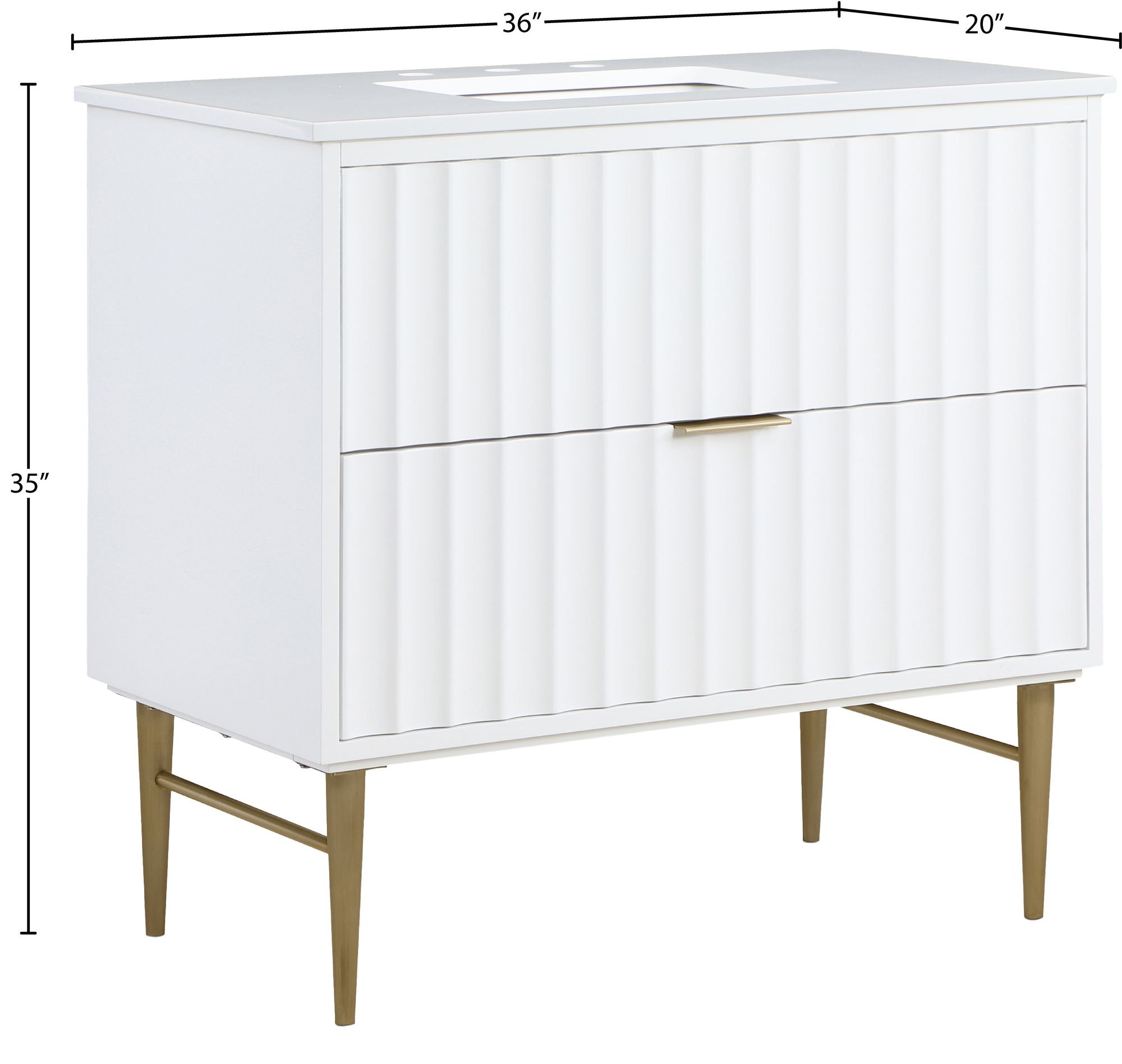 Modernist 36" Quartz  & Wood Veneer Single Bathroom Vanity with Brushed Gold Legs & Ceramic Sink
