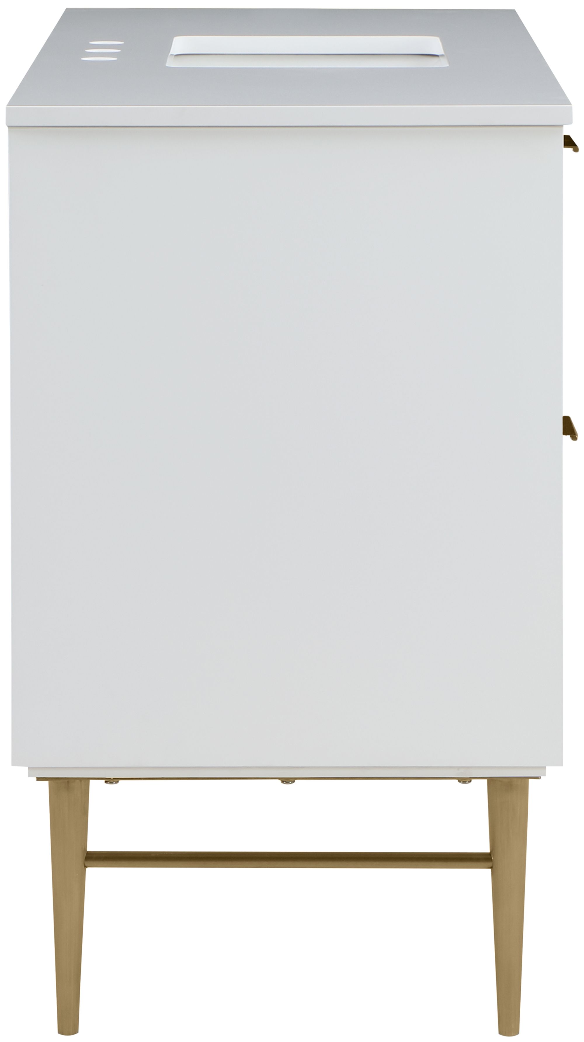 Modernist 48" Quartz  & Wood Veneer Single Bathroom Vanity with Brushed Gold Legs & Ceramic Sink