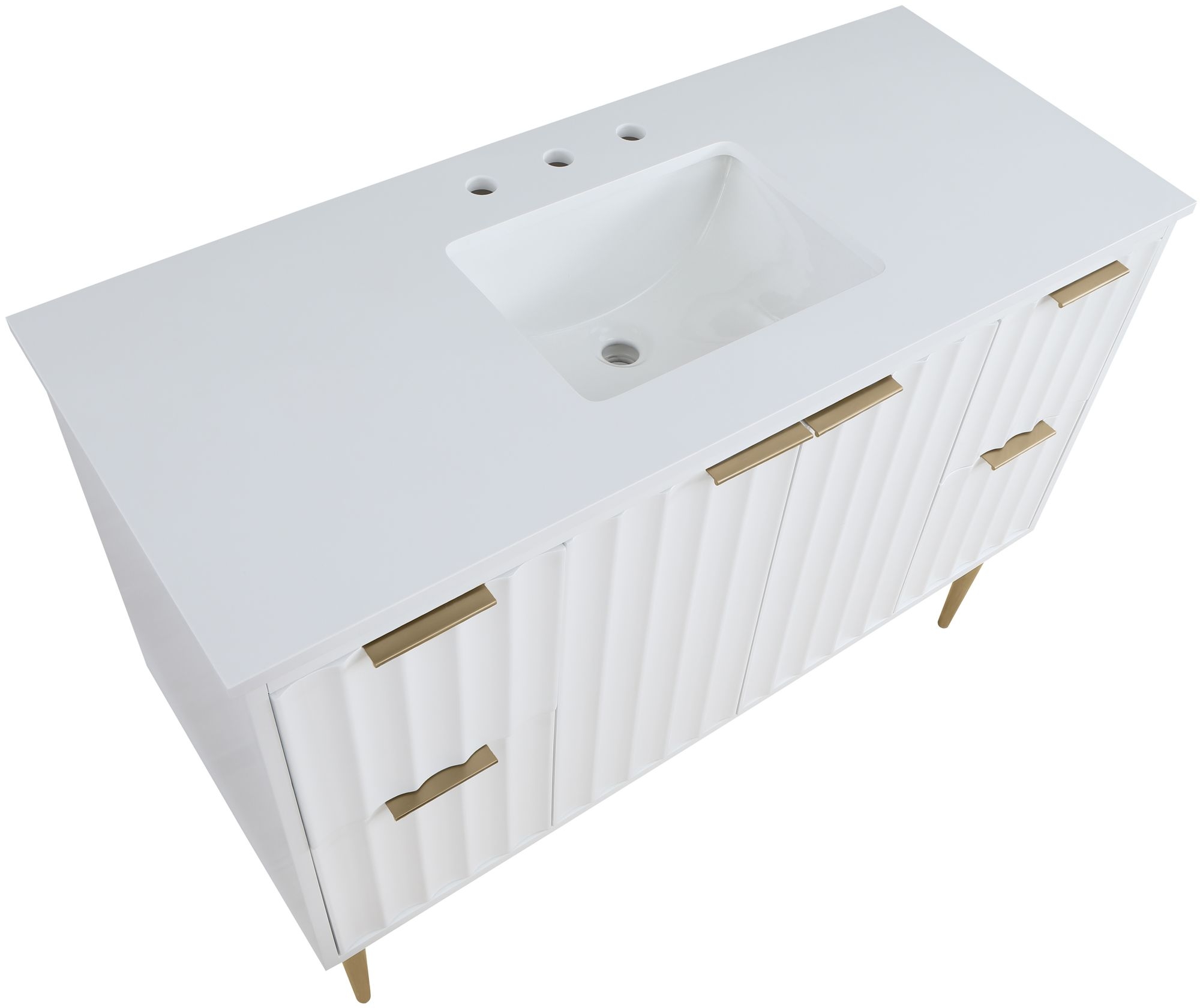 Modernist 48" Quartz  & Wood Veneer Single Bathroom Vanity with Brushed Legs & Ceramic Sink