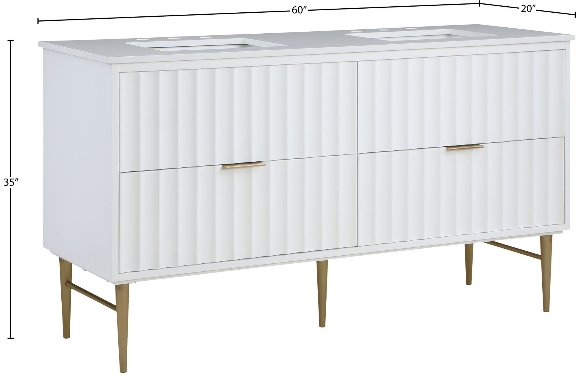 Modernist 60" Quartz  & Wood Veneer Double Bathroom Vanity with Brushed Legs & Ceramic Sinks