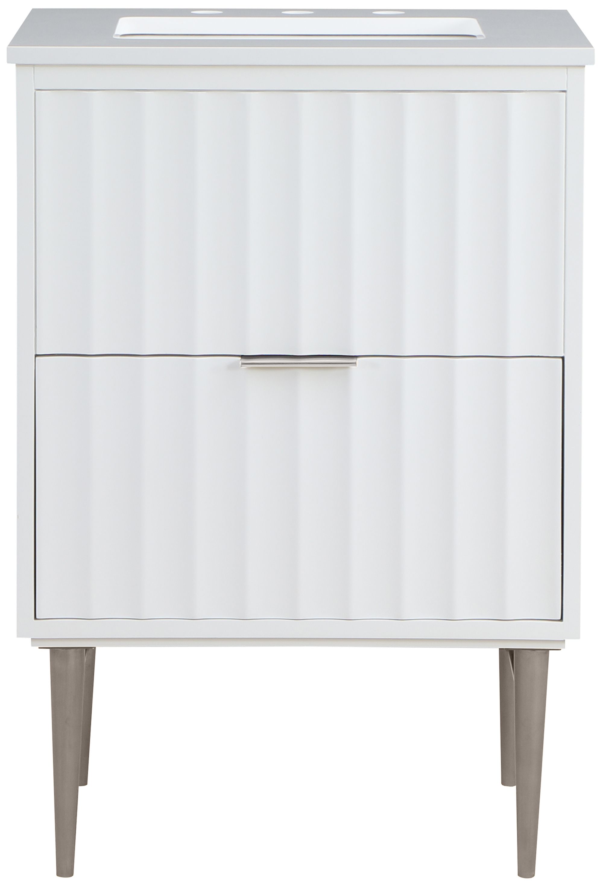 Modernist 24" Quartz  & Wood Veneer Single Bathroom Vanity with Brushed Metal Legs & Ceramic Sink