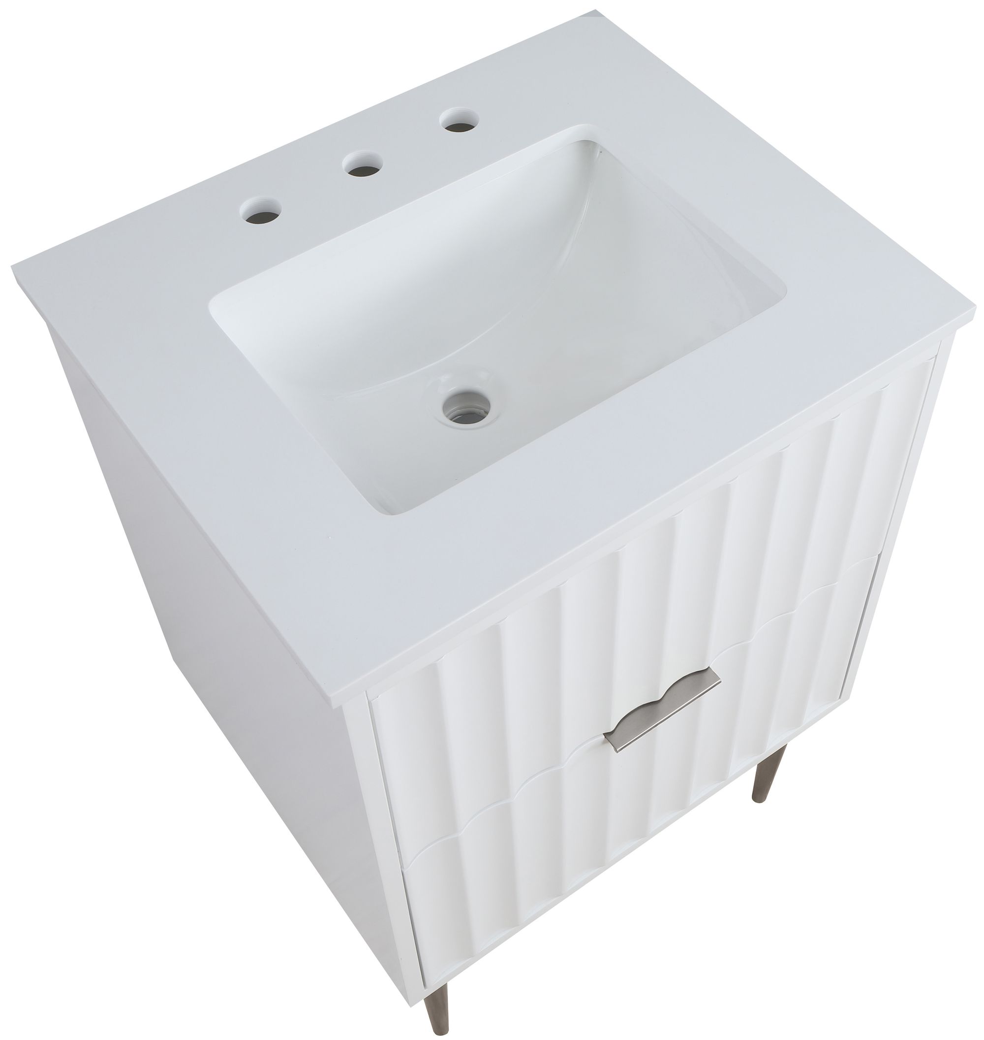 Modernist 24" Quartz  & Wood Veneer Single Bathroom Vanity with Brushed Metal Legs & Ceramic Sink