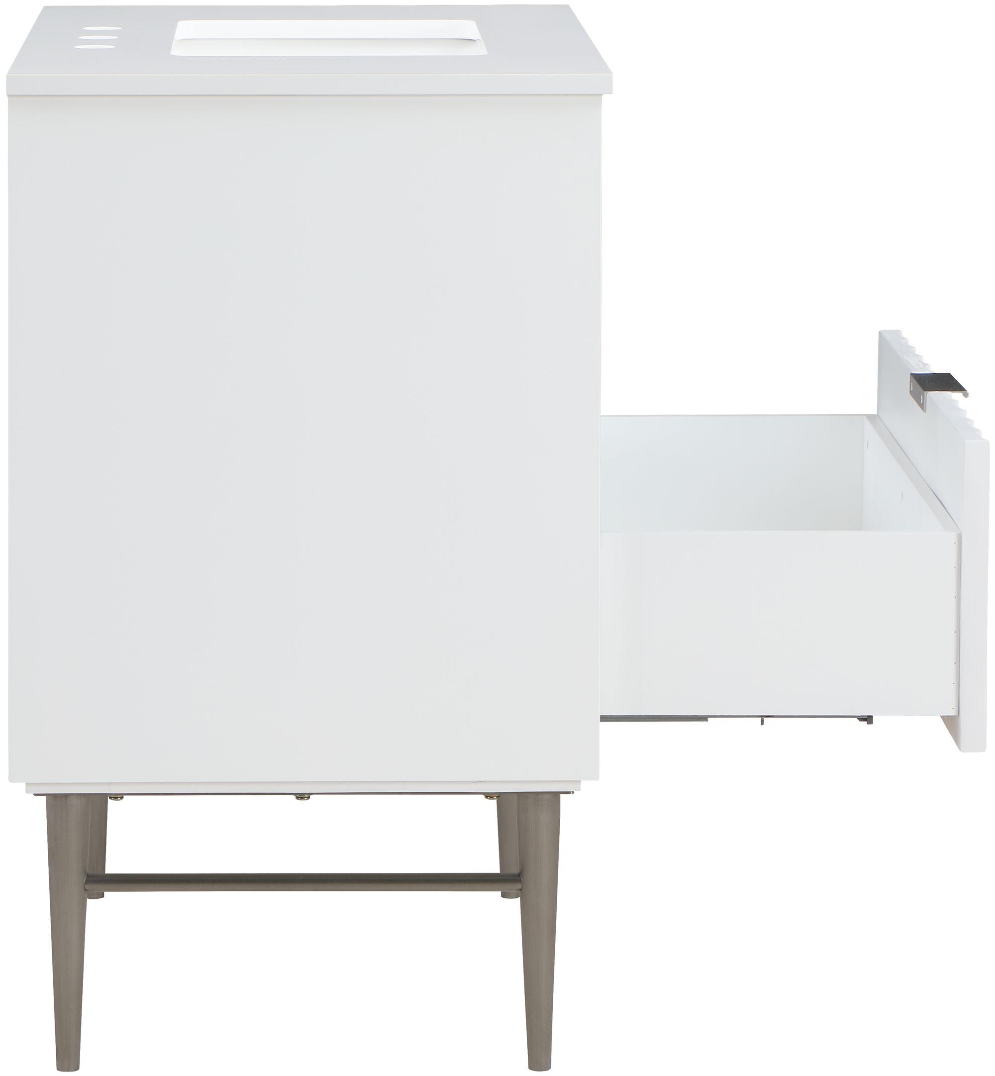 Modernist 30" Quartz  & Wood Veneer Single Bathroom Vanity with Brushed Metal Legs & Ceramic Sink
