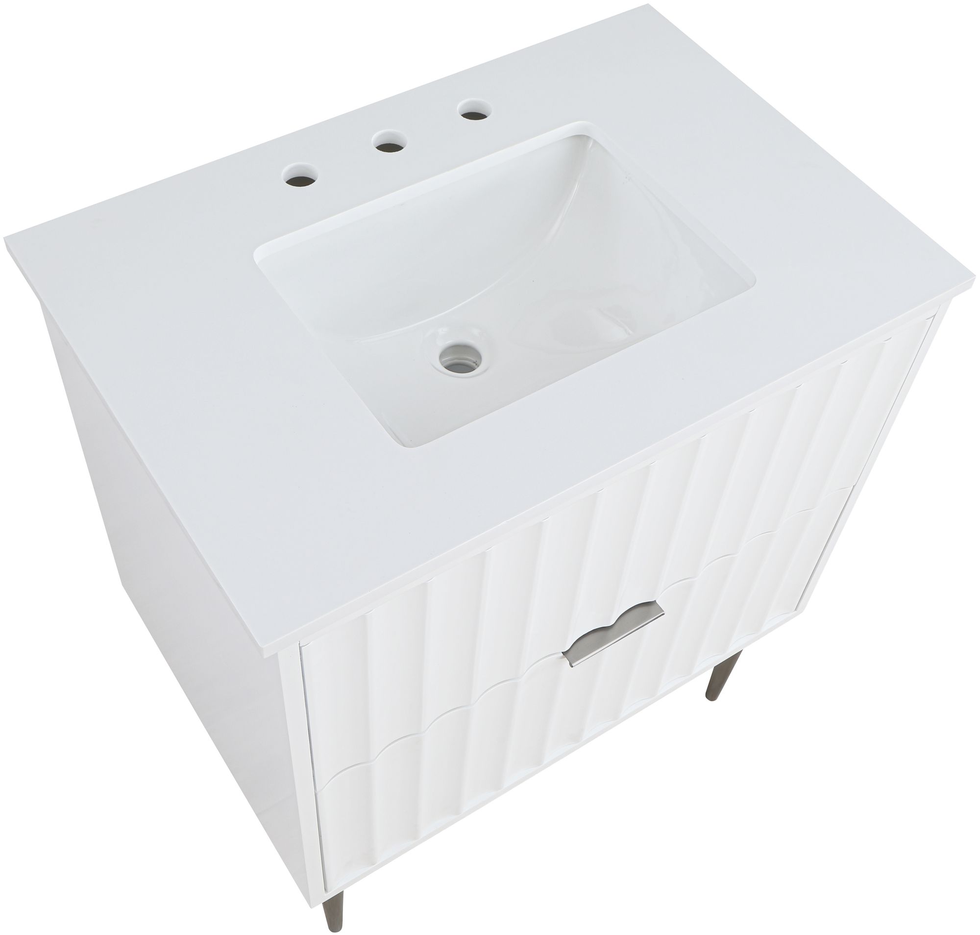 Modernist 30" Quartz  & Wood Veneer Single Bathroom Vanity with Brushed Chrome Legs & Ceramic Sink