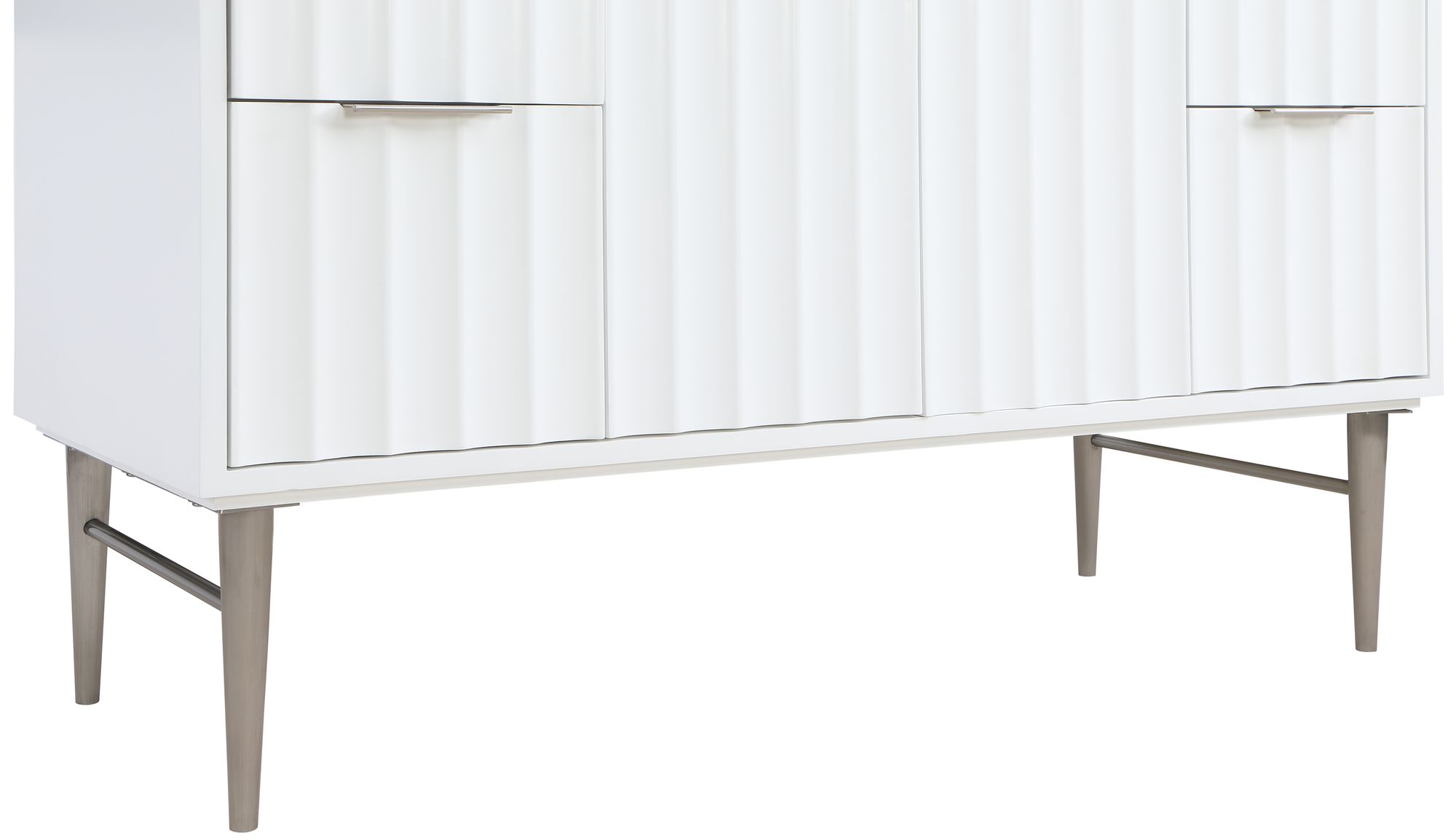 Modernist 48" Quartz  & Wood Veneer Single Bathroom Vanity with Brushed Legs & Ceramic Sink