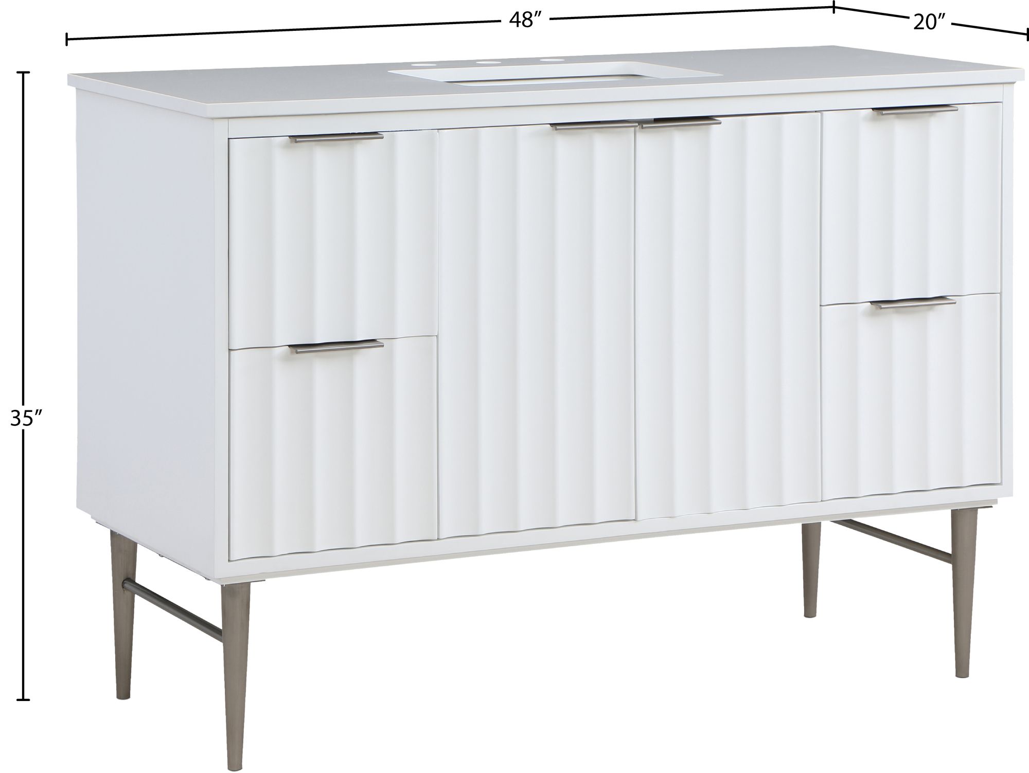 Modernist 48" Quartz  & Wood Veneer Single Bathroom Vanity with Brushed Chrome Legs & Ceramic Sink