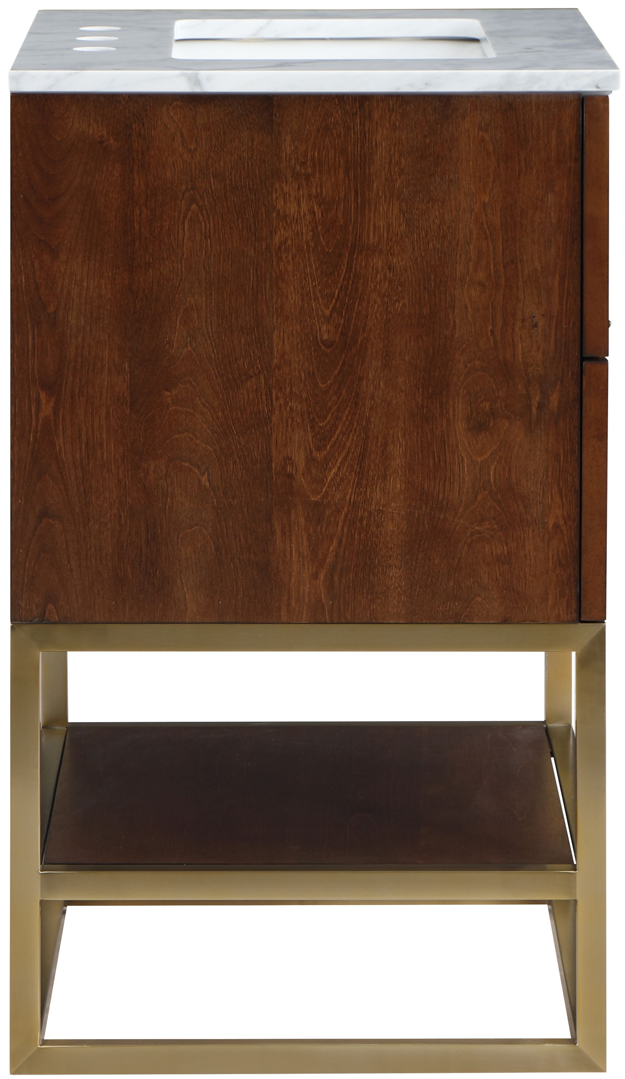 Monad 24" Marble & Wood Veneer Single Bathroom Vanity with Brushed Gold Base & Ceramic Sink