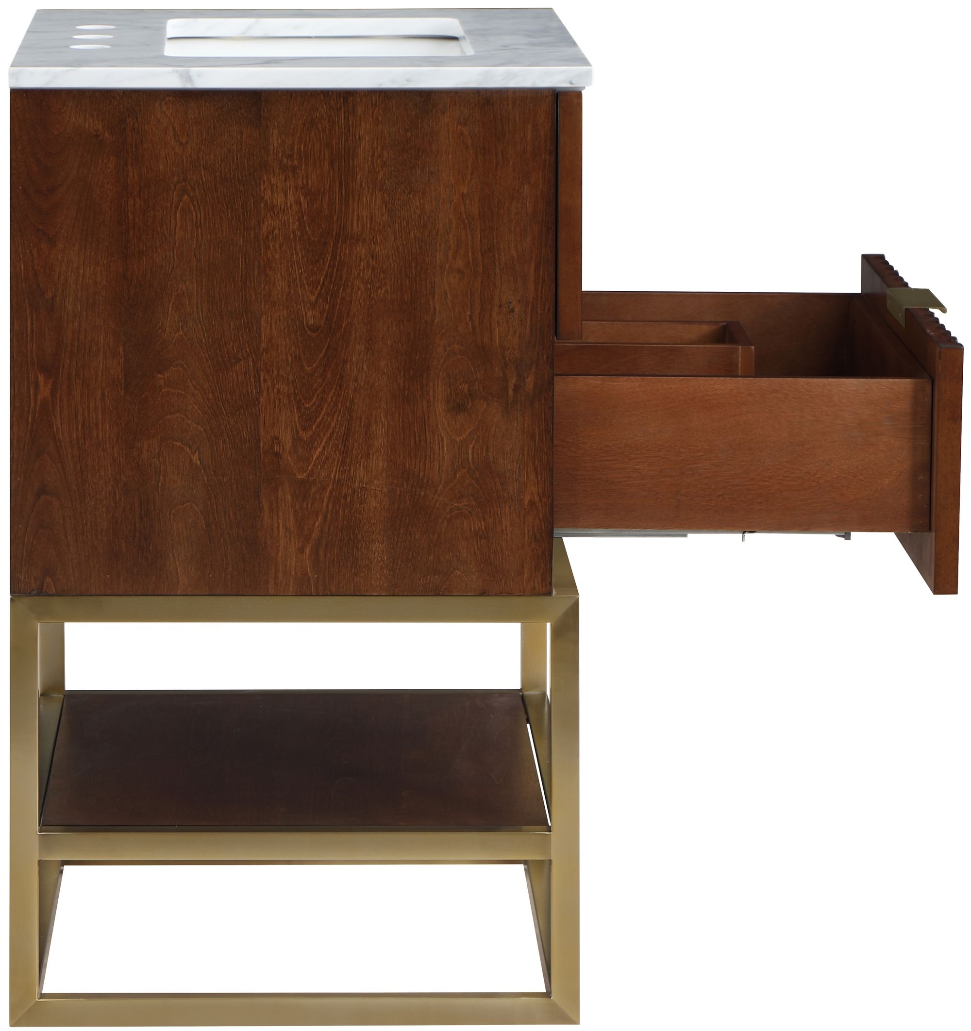 Monad 24" Marble & Wood Veneer Single Bathroom Vanity with Brushed Gold Base & Ceramic Sink
