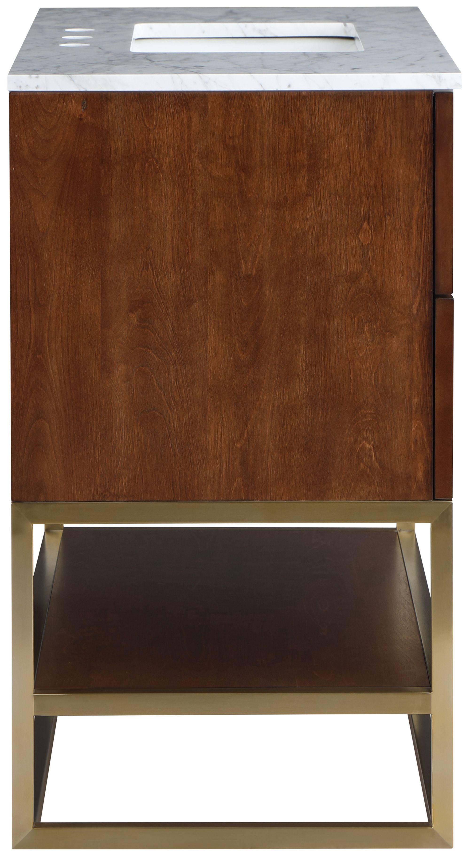 Monad 30" Marble & Wood Veneer Single Bathroom Vanity with Brushed Gold Base & Ceramic Sink