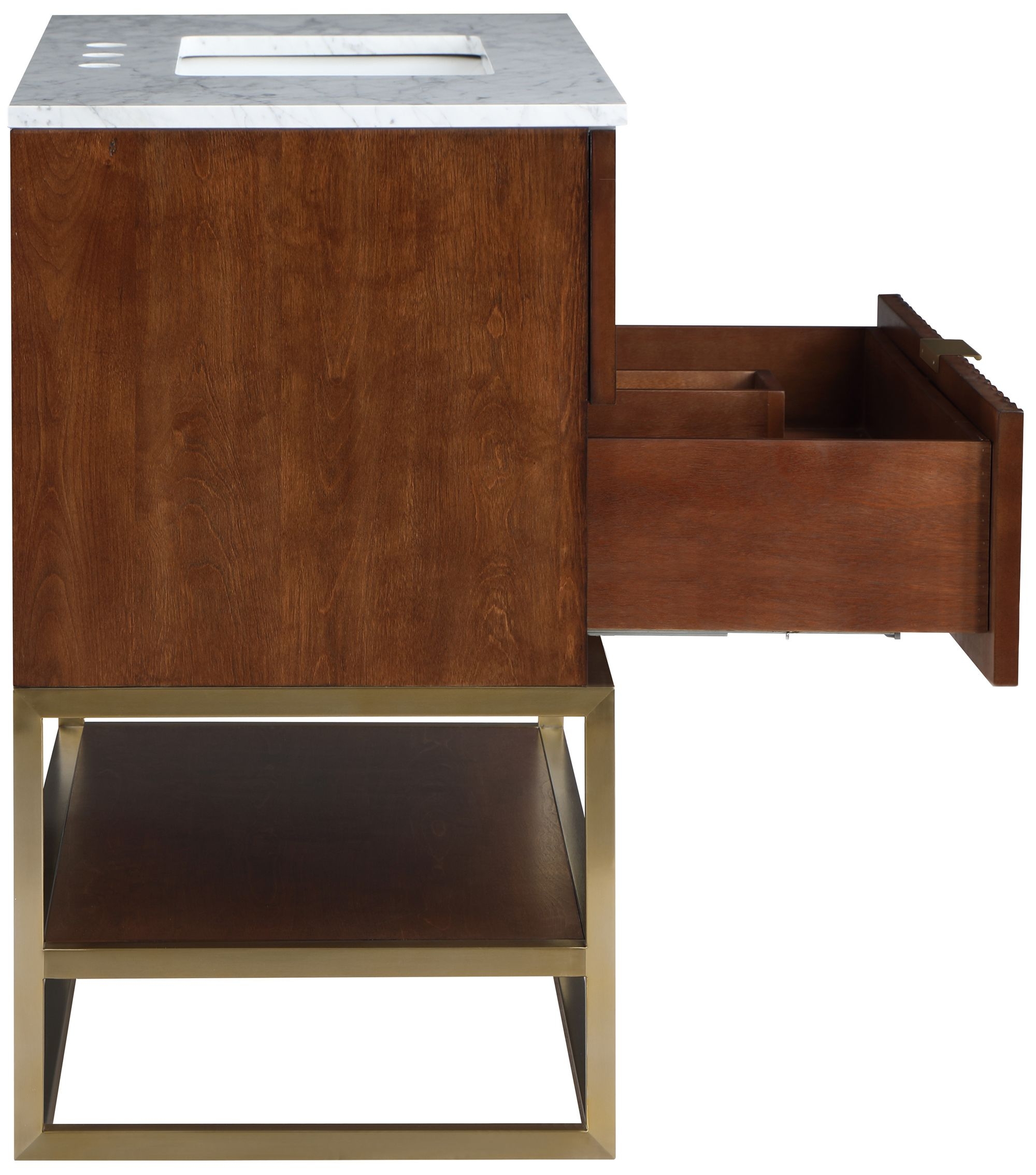 Monad 30" Marble & Wood Veneer Single Bathroom Vanity with Brushed Gold Base & Ceramic Sink