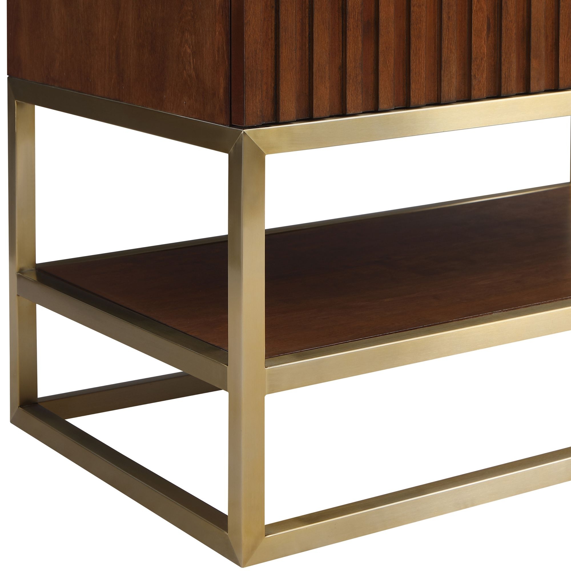 Monad 30" Marble & Wood Veneer Single Bathroom Vanity with Brushed Gold Base & Ceramic Sink