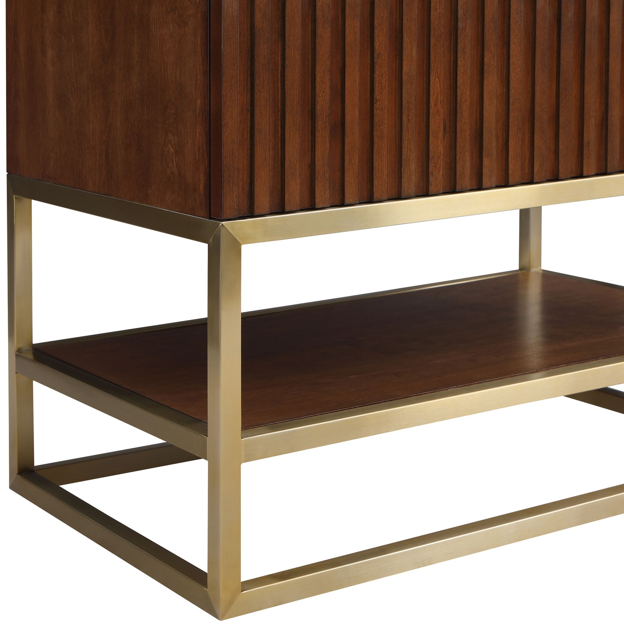 Monad 36" Marble & Wood Veneer Single Bathroom Vanity with Brushed Gold Base & Ceramic Sink