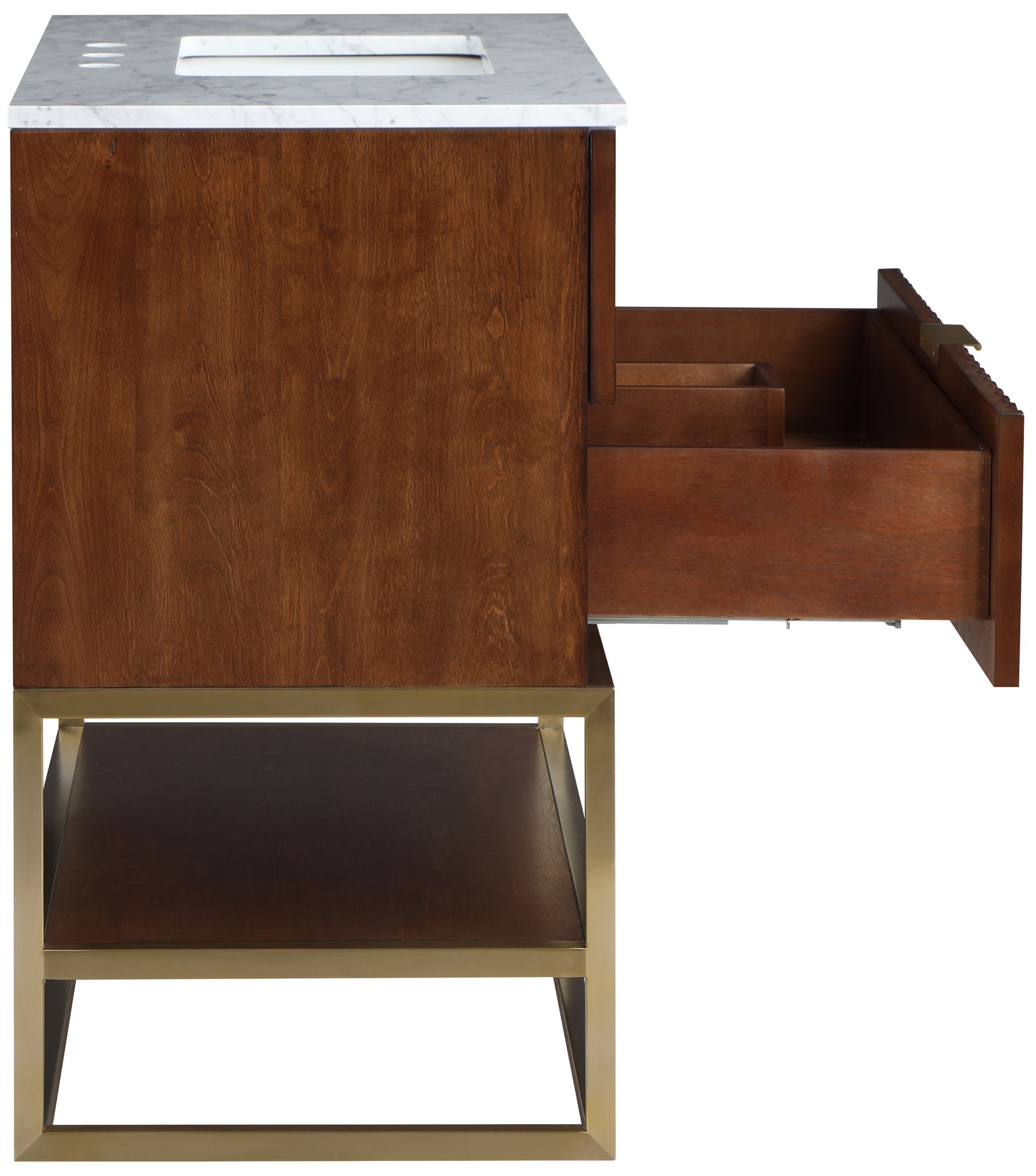 Monad 36" Marble & Wood Veneer Single Bathroom Vanity with Brushed Gold Base & Ceramic Sink