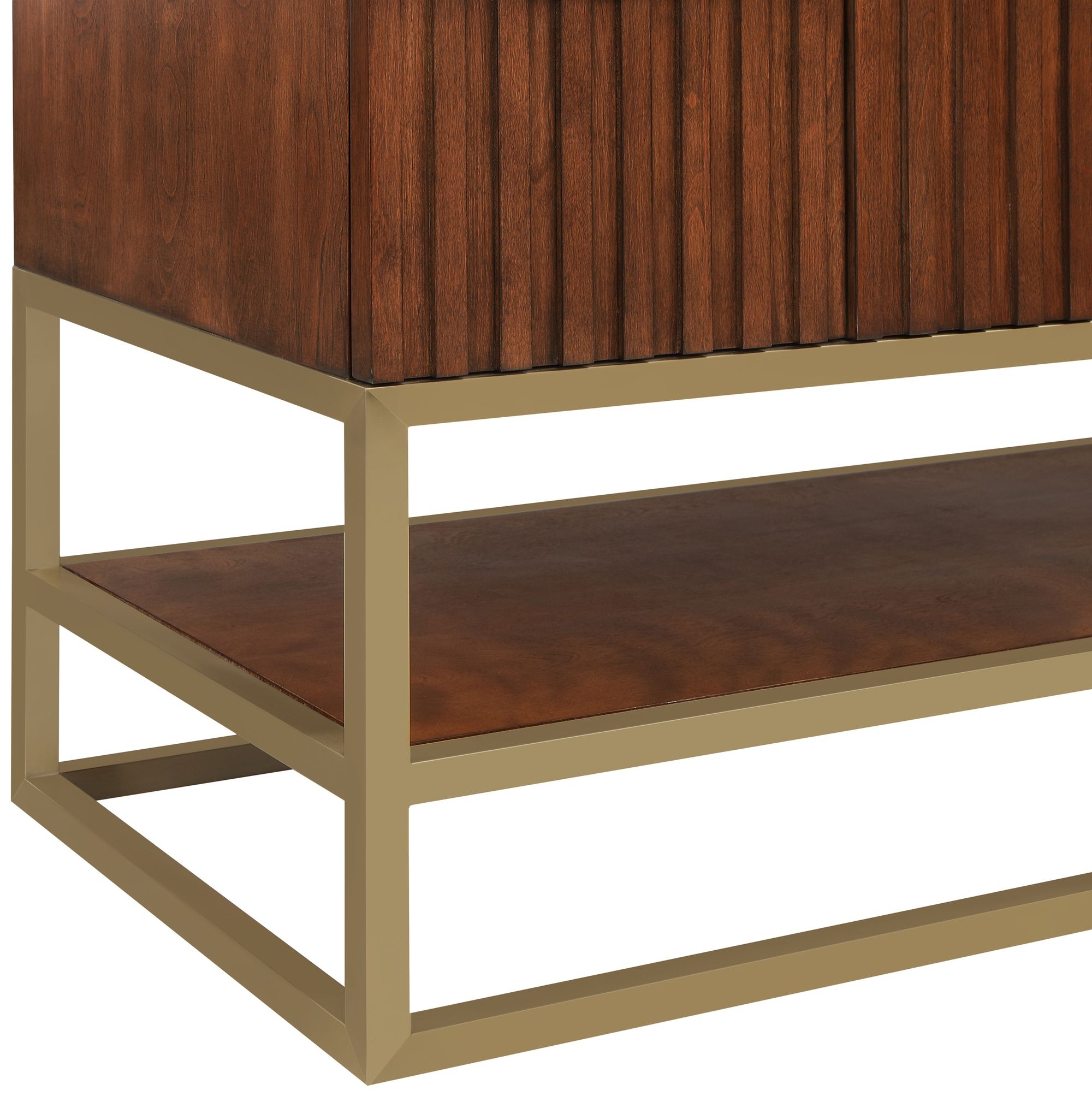 Monad 48" Marble & Wood Veneer Single Bathroom Vanity with Brushed Gold Base & Ceramic Sink