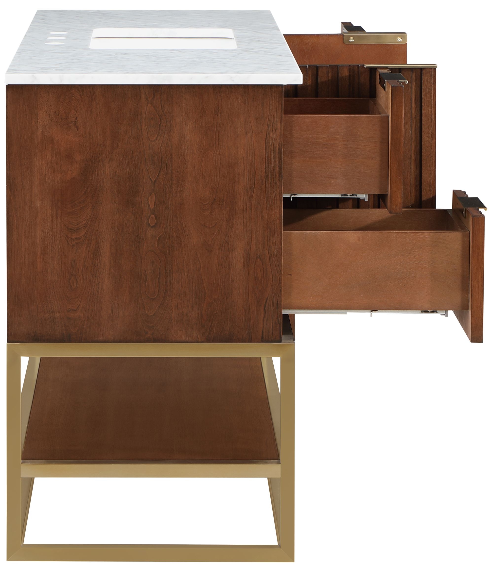 Monad 48" Marble & Wood Veneer Single Bathroom Vanity with Brushed Gold Base & Ceramic Sink