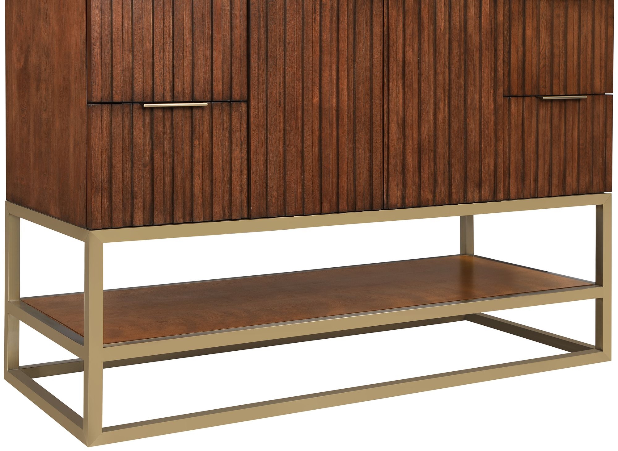 Monad 48" Marble & Wood Veneer Single Bathroom Vanity with Brushed Gold Base & Ceramic Sink