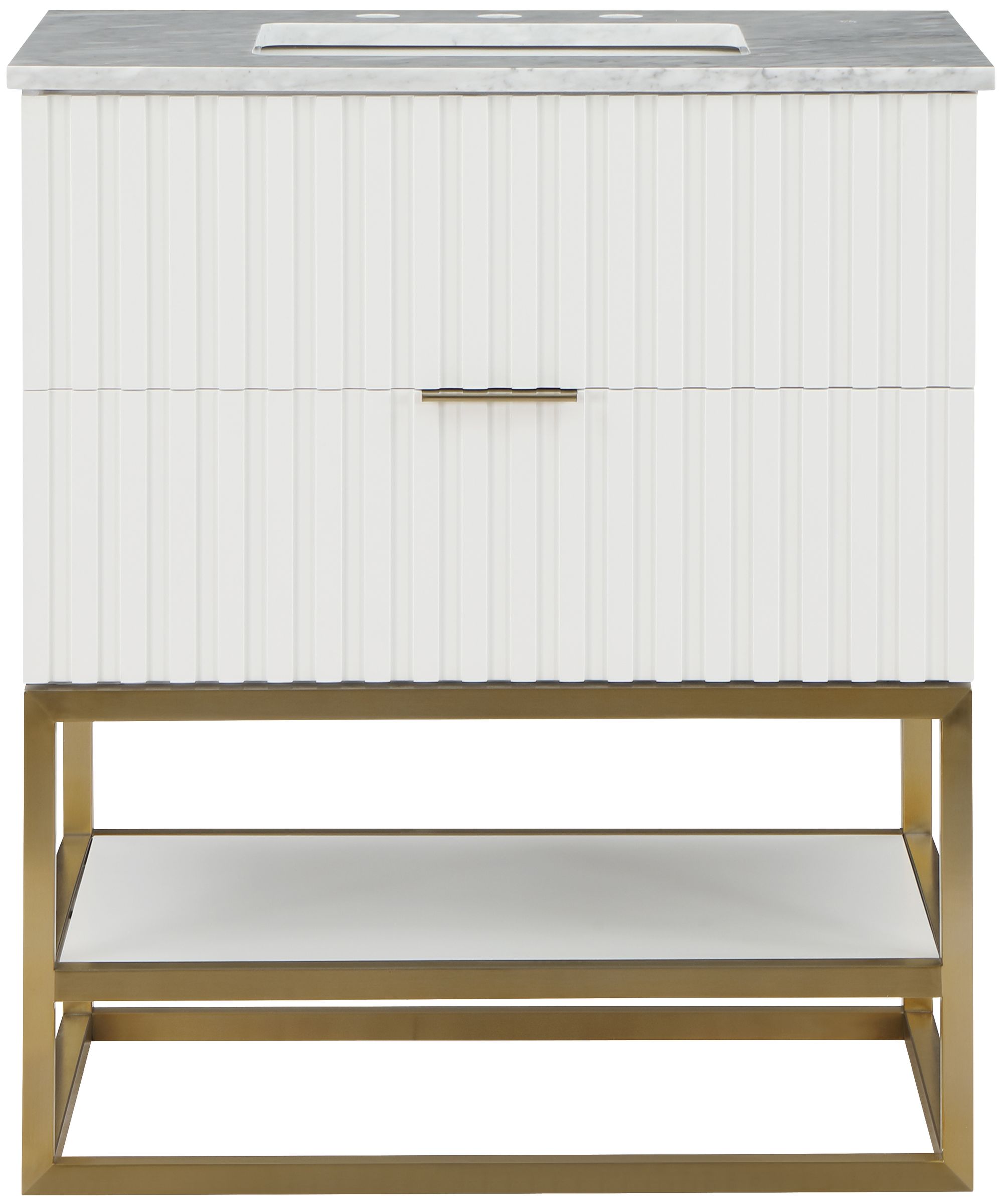Monad 30" Marble & Wood Veneer Single Bathroom Vanity with Brushed Gold Base & Ceramic Sink
