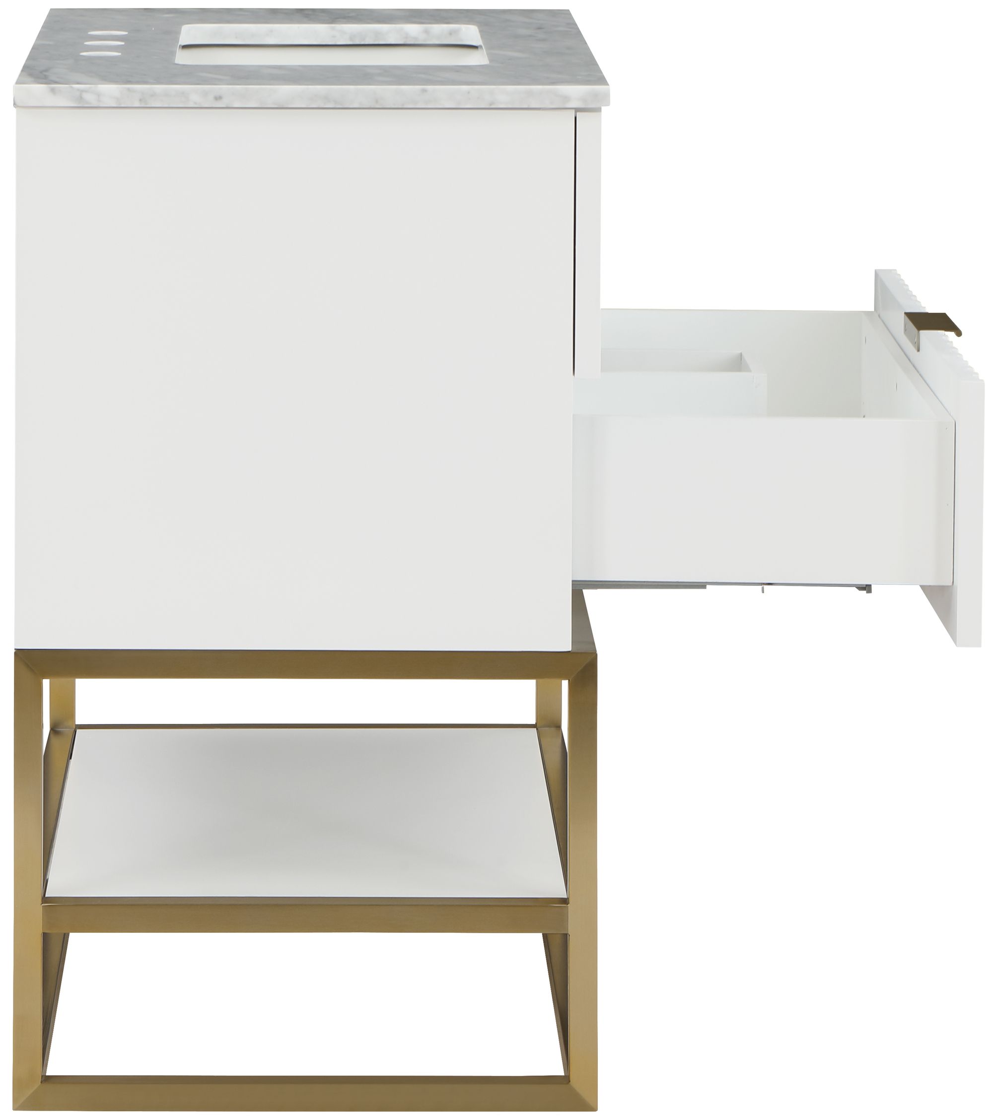 Monad 30" Marble & Wood Veneer Single Bathroom Vanity with Brushed Gold Base & Ceramic Sink