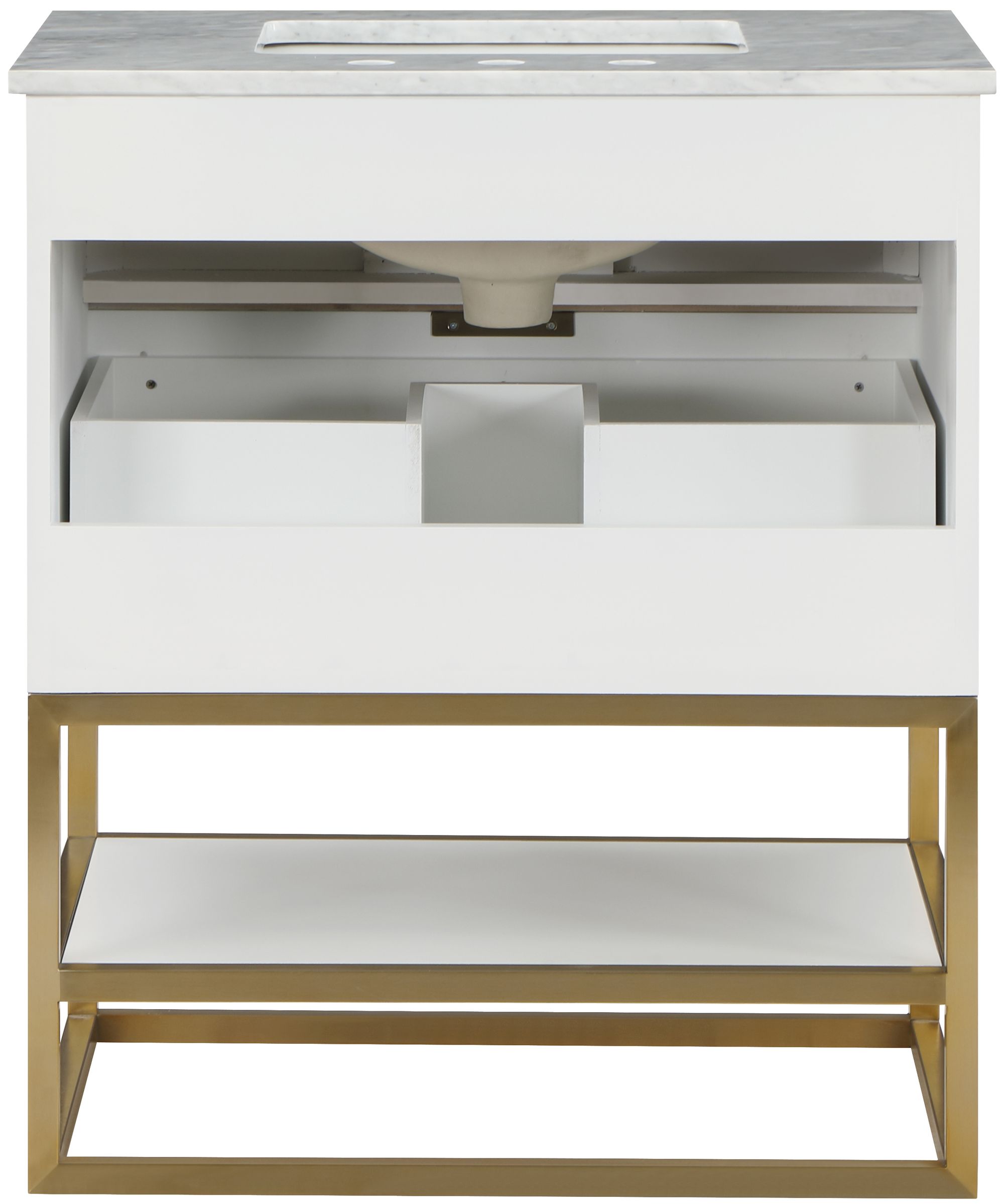 Monad 30" Marble & Wood Veneer Single Bathroom Vanity with Brushed Gold Base & Ceramic Sink