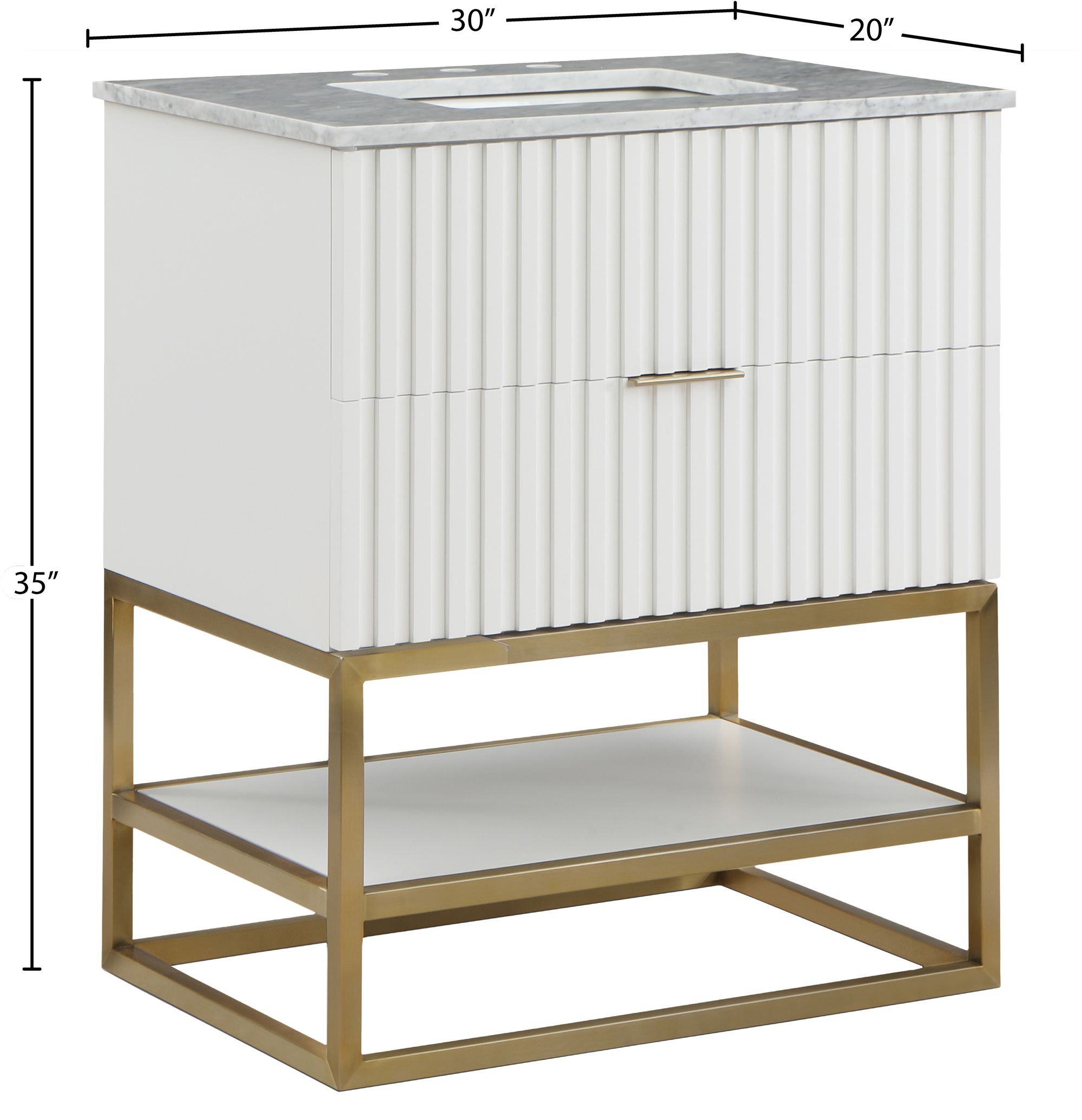 Monad 30" Marble & Wood Veneer Single Bathroom Vanity with Brushed Gold Base & Ceramic Sink