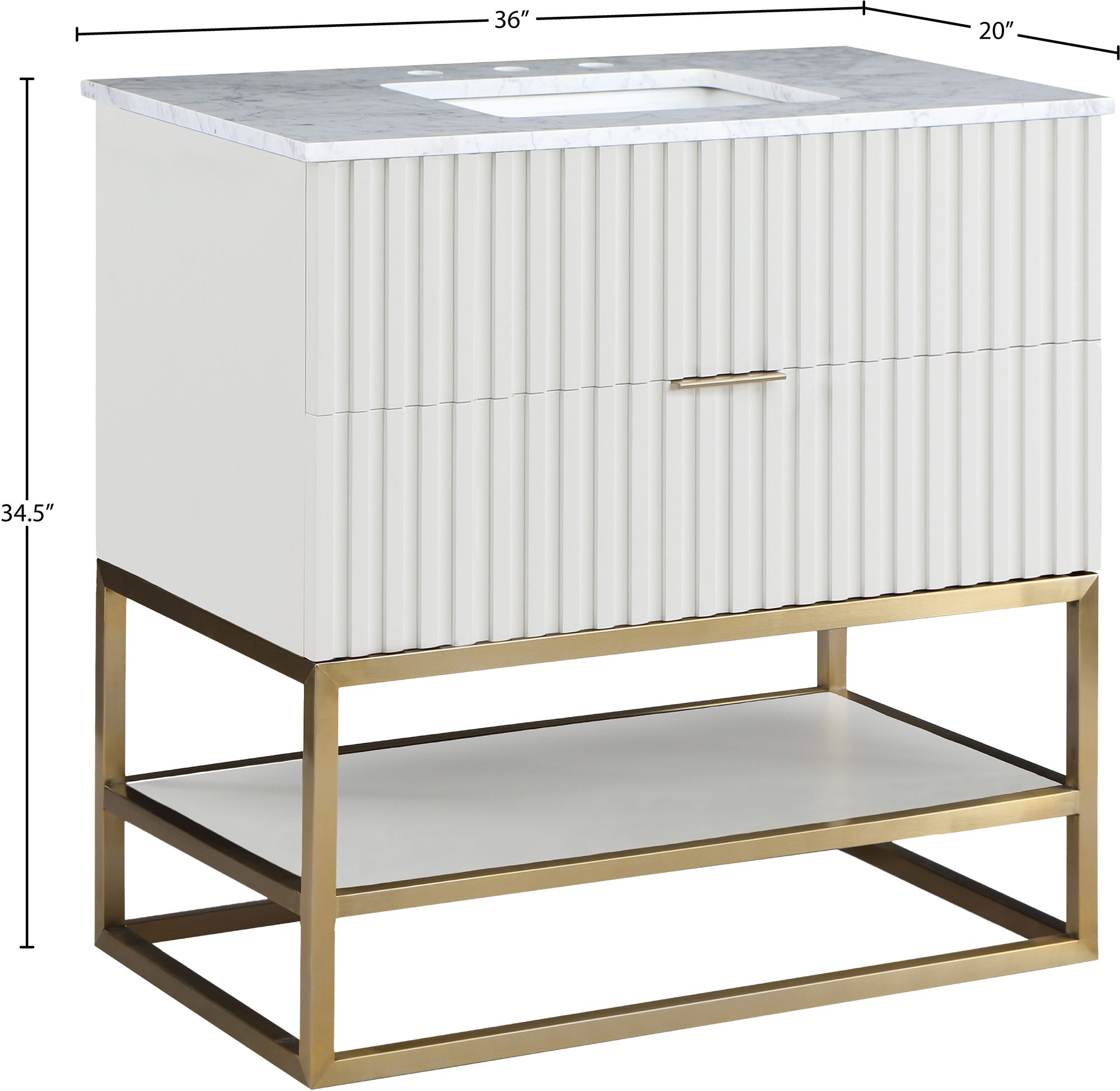 Monad 36" Marble & Wood Veneer Single Bathroom Vanity with Brushed Gold Base & Ceramic Sink