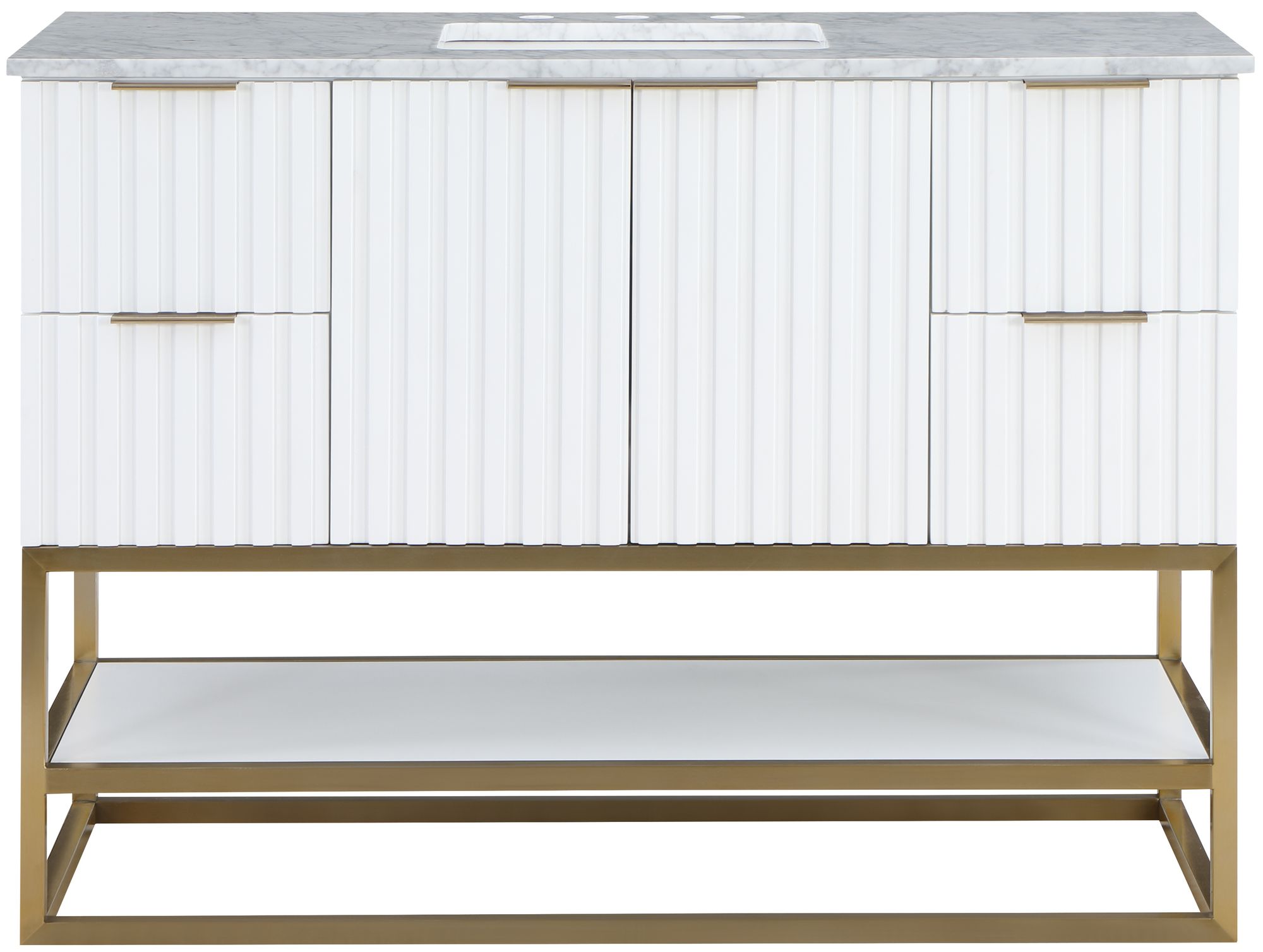 Monad 48" Marble & Wood Veneer Single Bathroom Vanity with Brushed Gold Base & Ceramic Sink