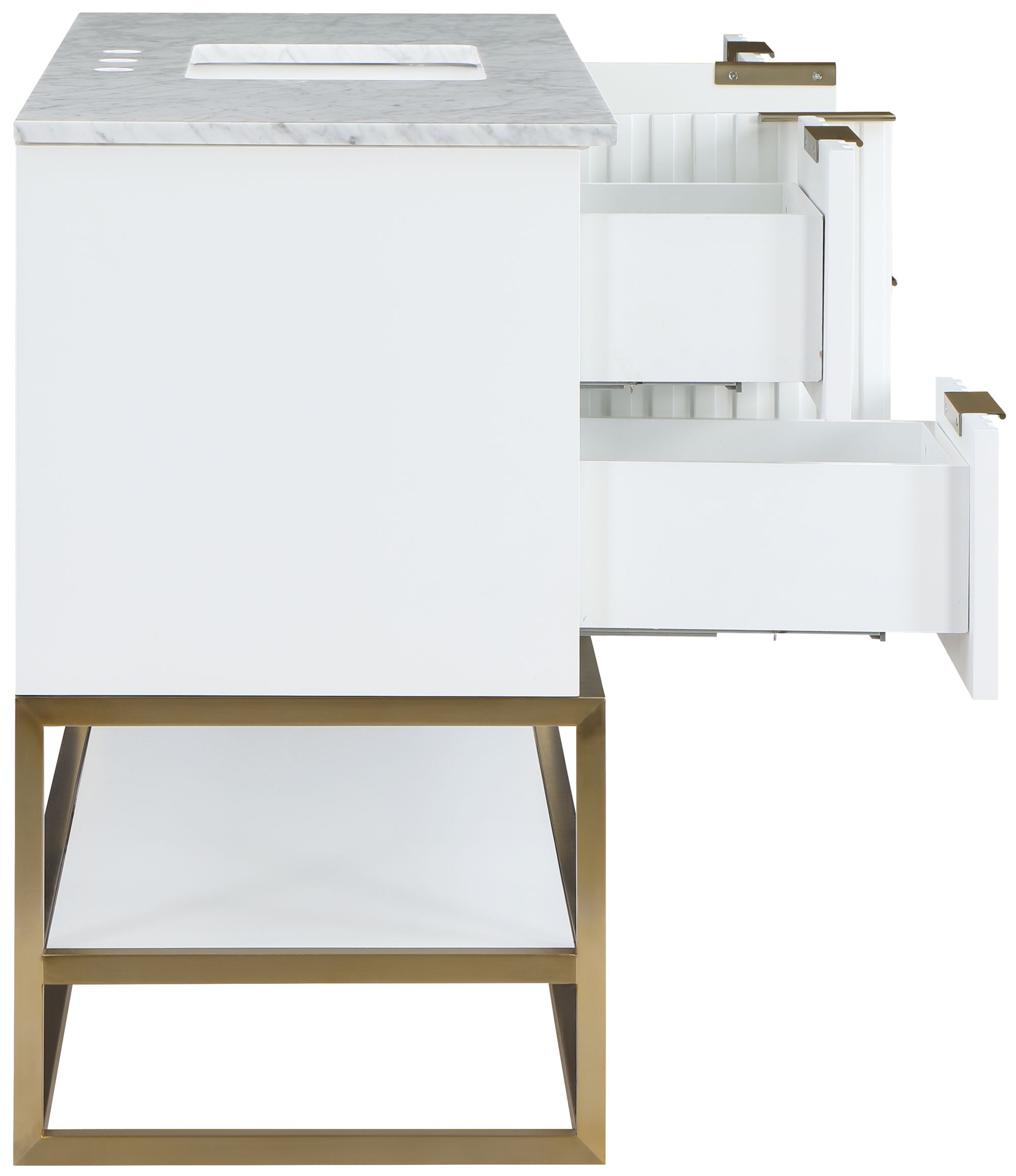 Monad 48" Marble & Wood Veneer Single Bathroom Vanity with Brushed Gold Base & Ceramic Sink