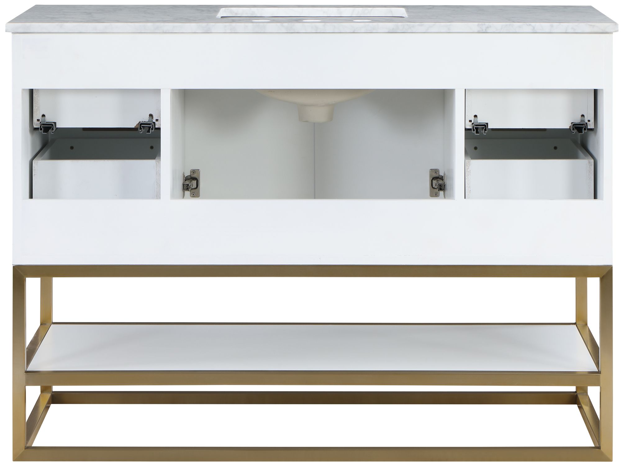 Monad 48" Marble & Wood Veneer Single Bathroom Vanity with Brushed Gold Base & Ceramic Sink