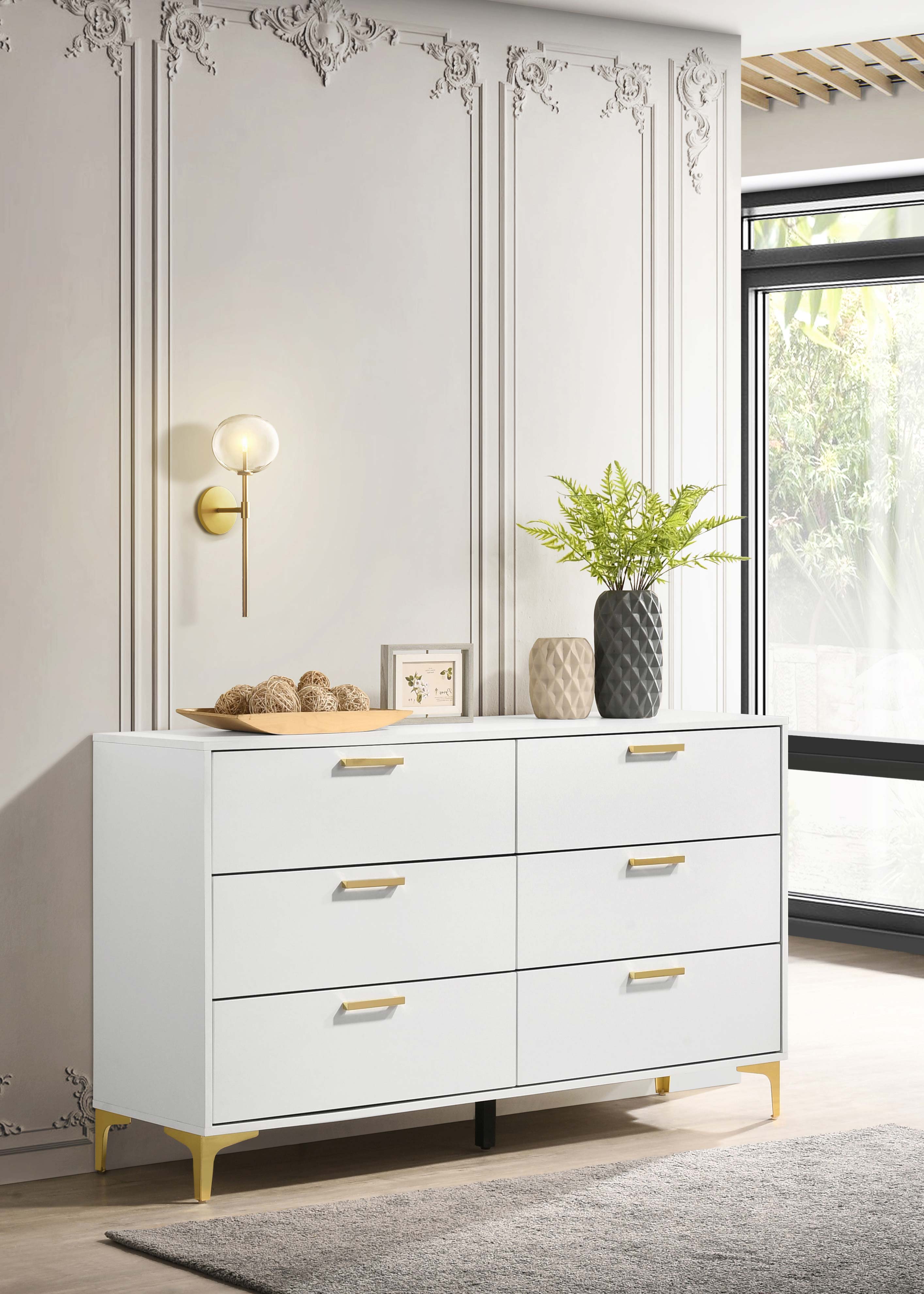 6-drawer Dresser Washed Taupe White