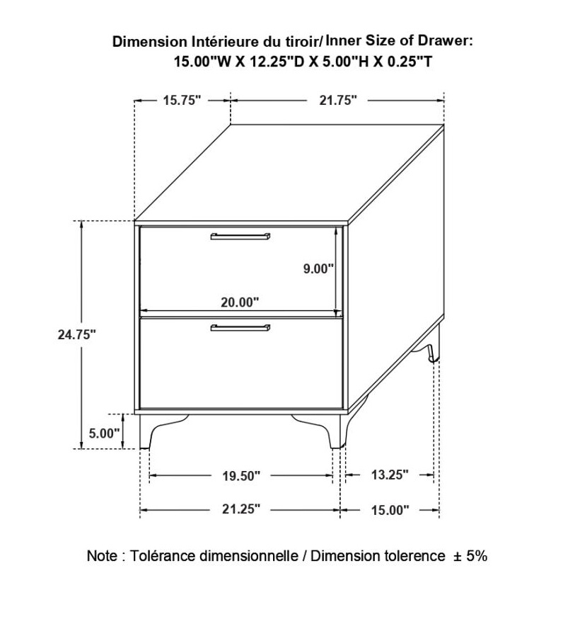 Kendall MDF Nightstand w/2 Drawers
