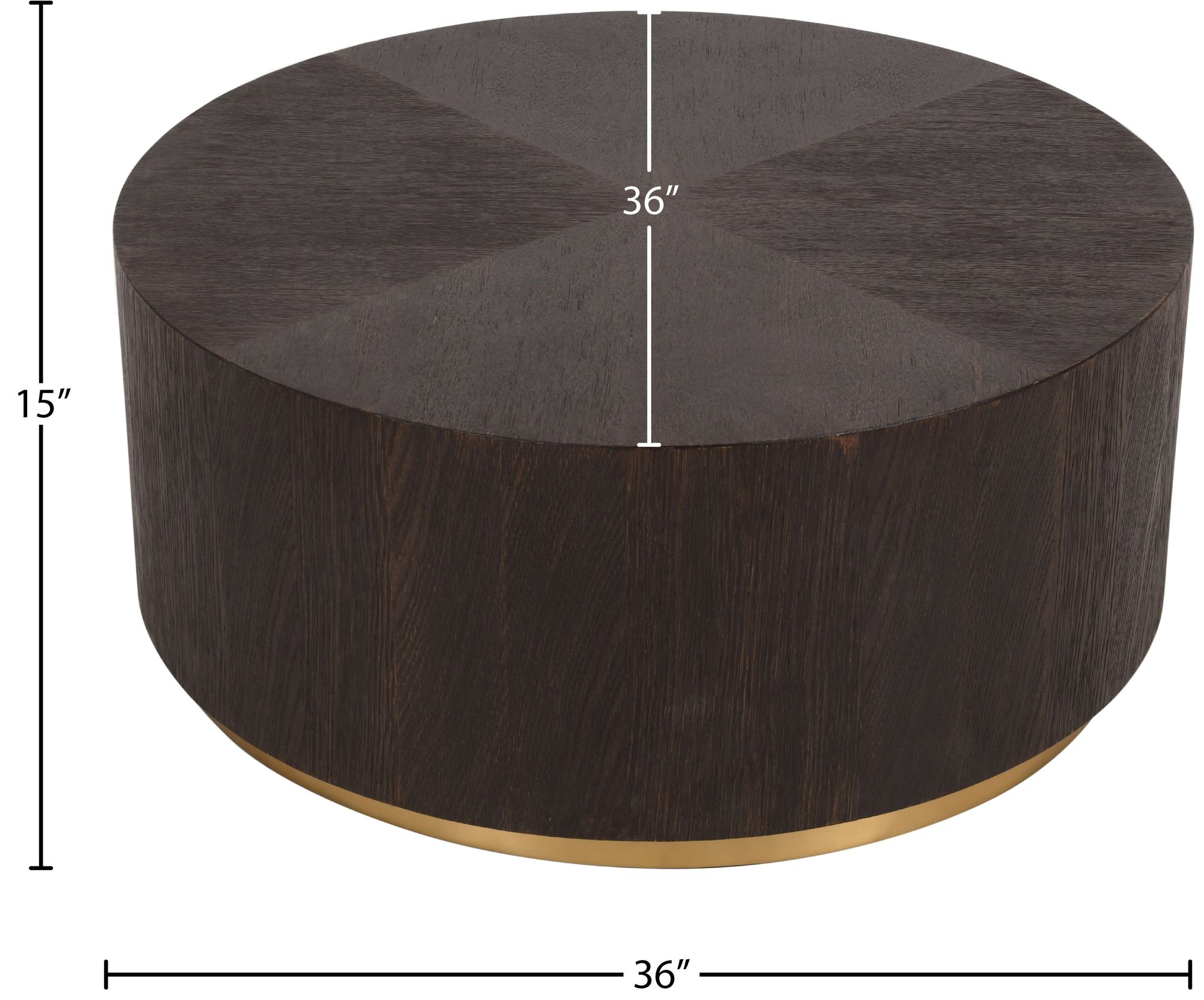 Nile 36" Round Wood Coffee Table with Brushed Gold Base