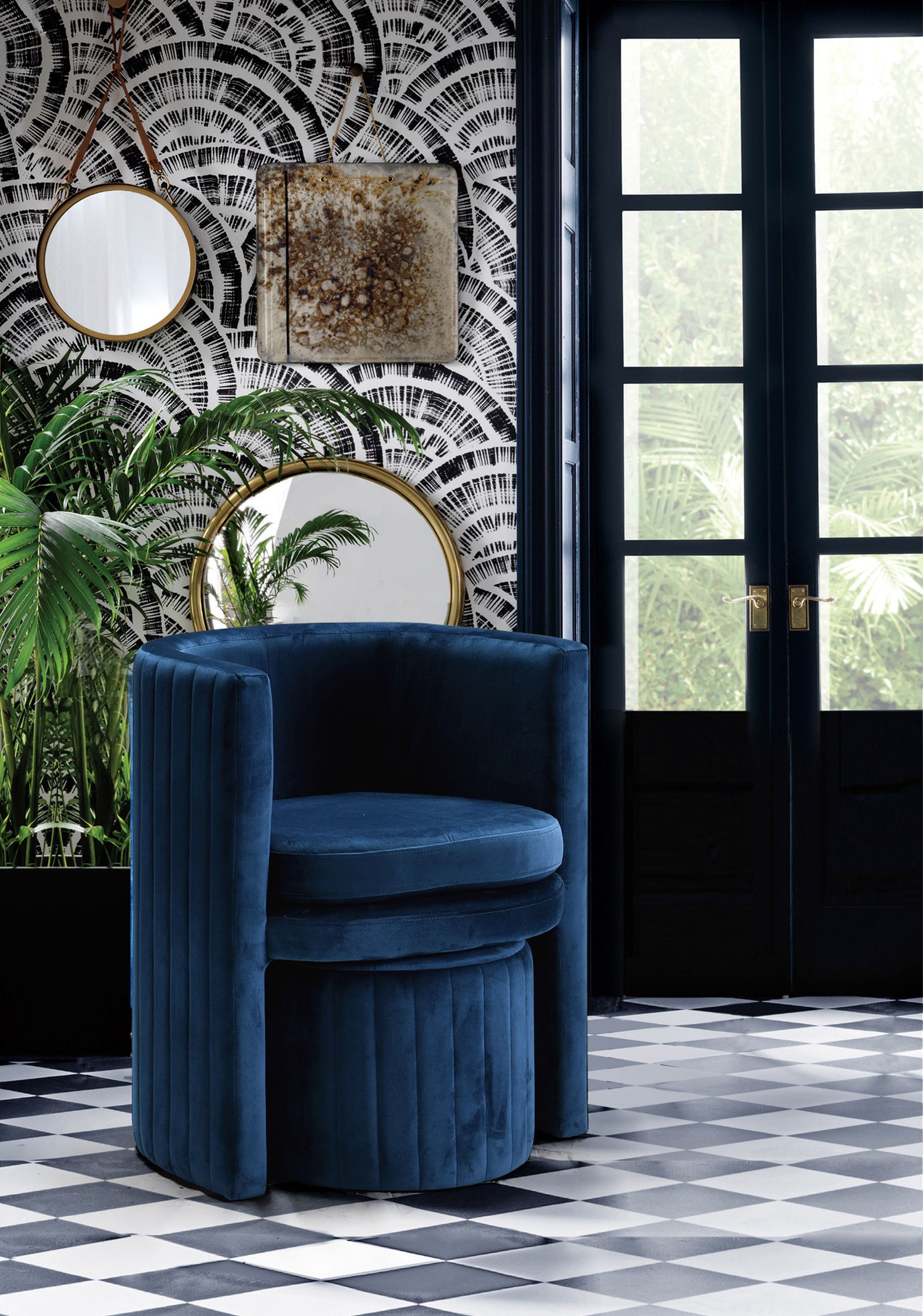 Selena Velvet Accent Chair & Ottoman Set