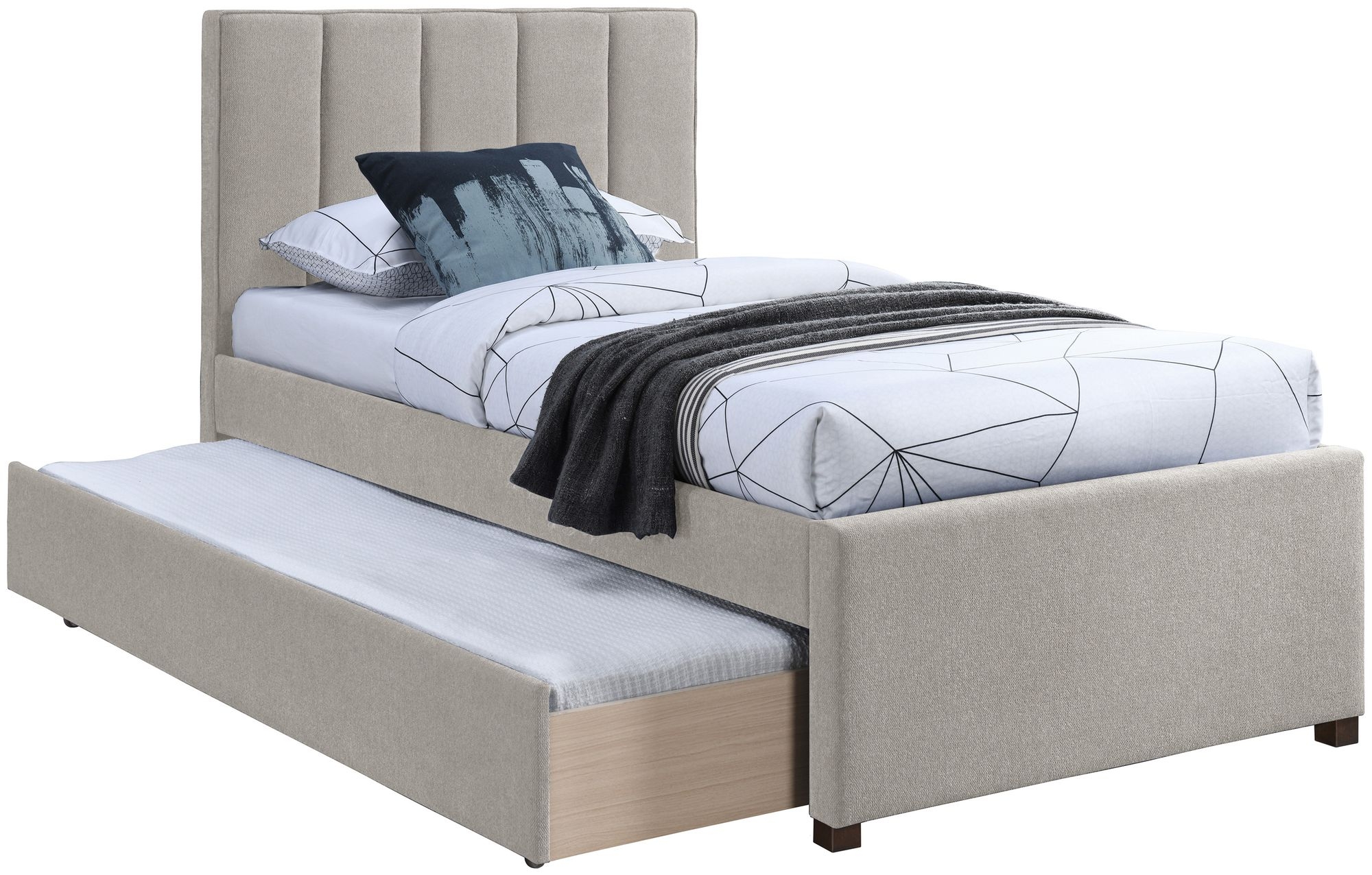 Harper Linen Fabric Twin Size Trundle Bed
