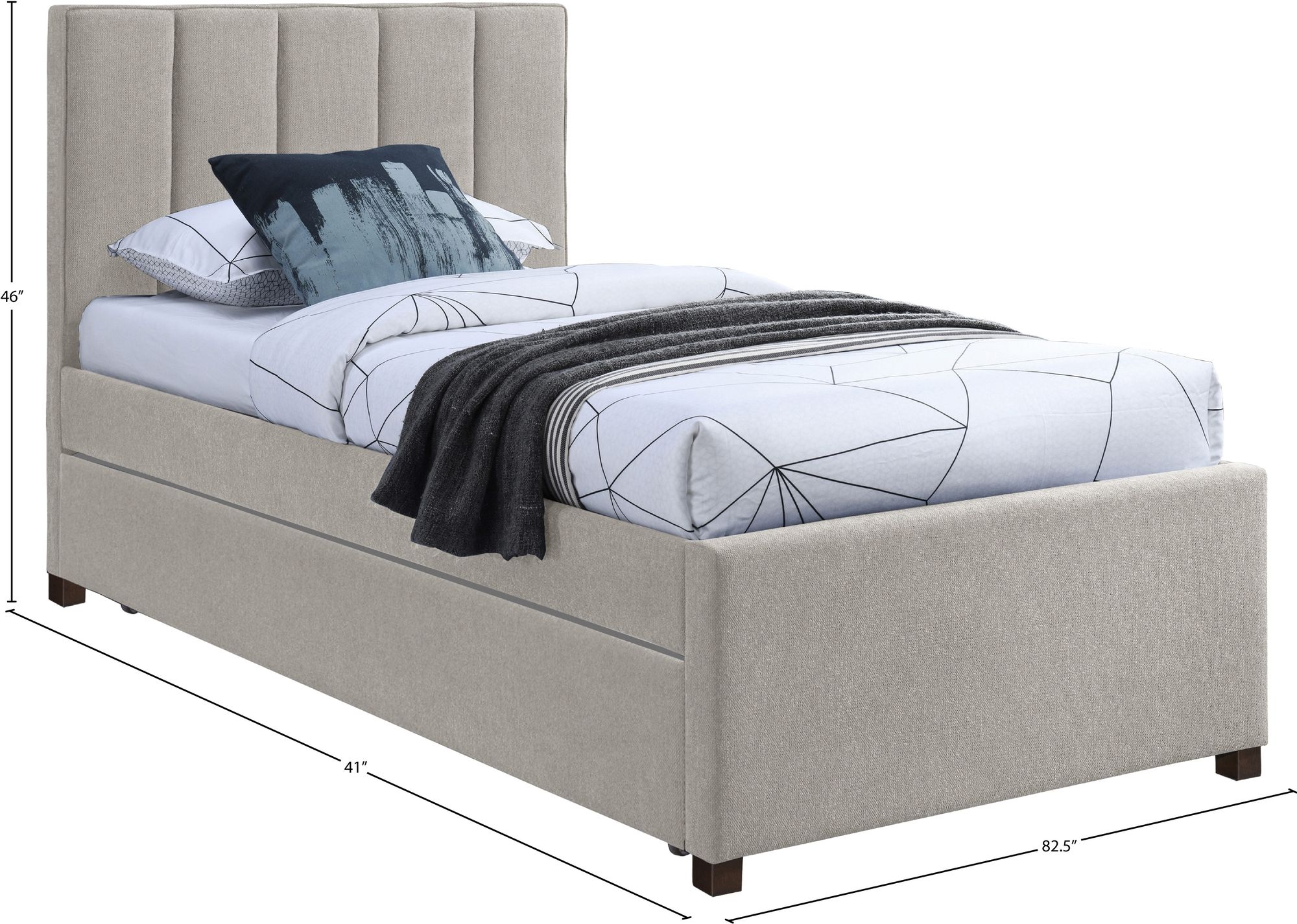 Harper Linen Fabric Twin Size Trundle Bed