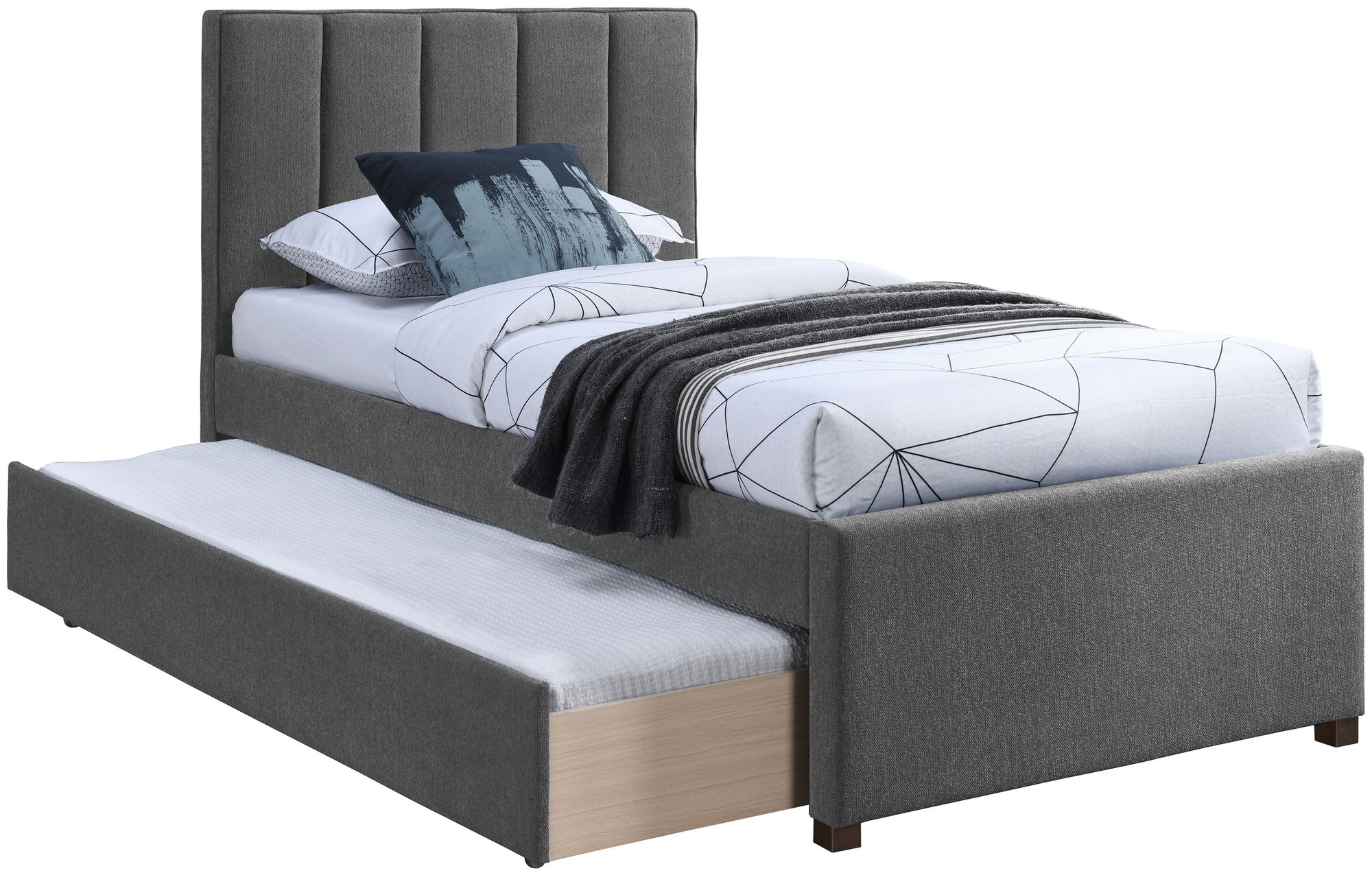 Harper Linen Fabric Twin Size Trundle Bed