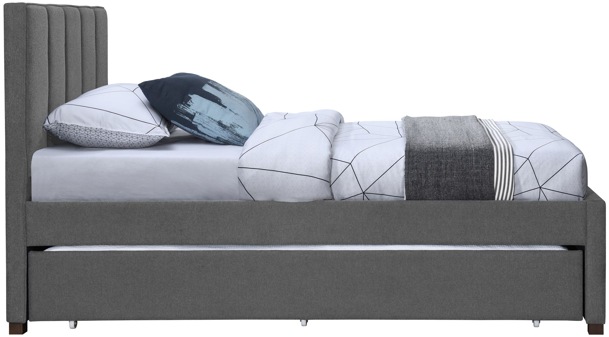 Harper Linen Fabric Twin Size Trundle Bed