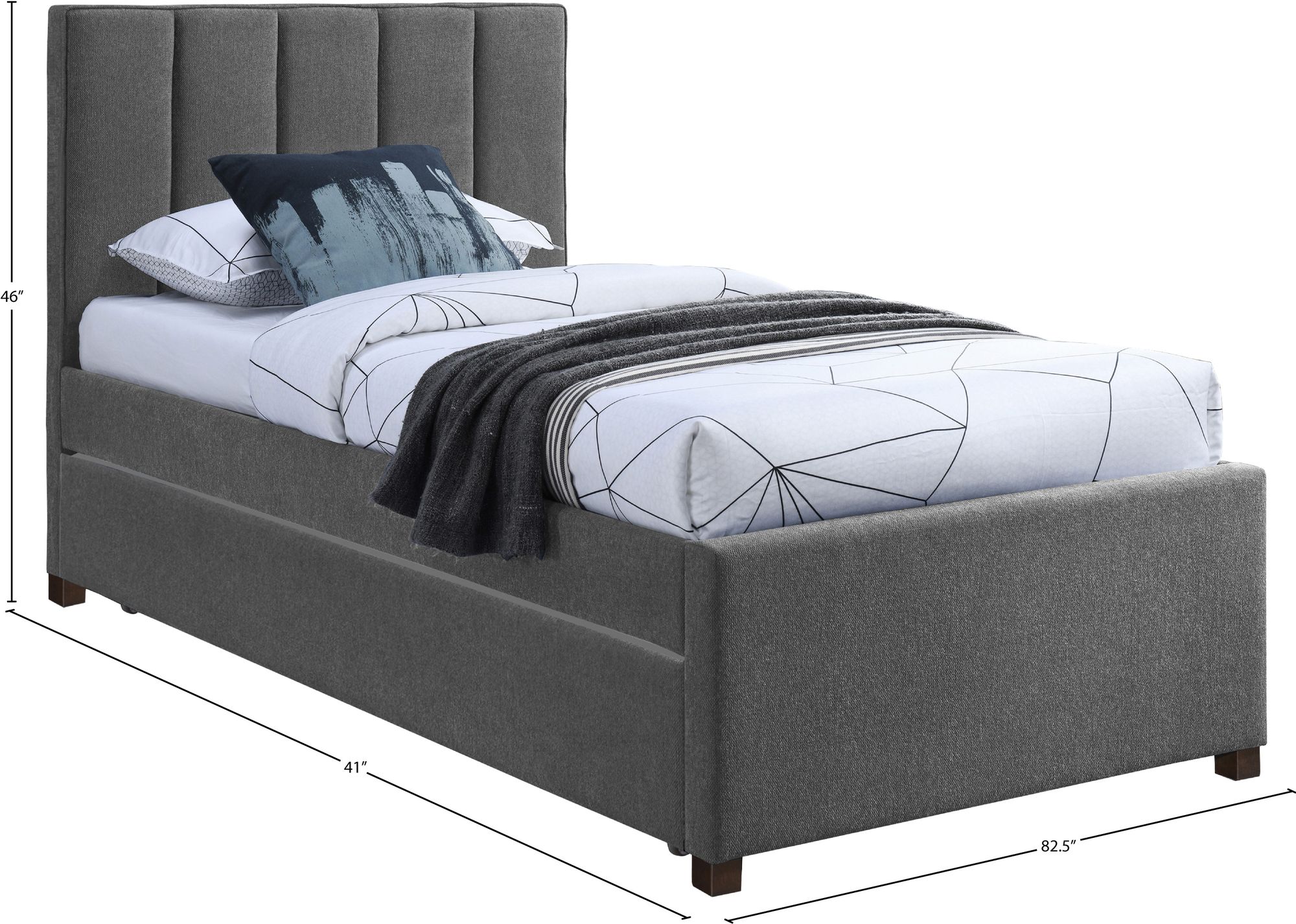 Harper Linen Fabric Twin Size Trundle Bed